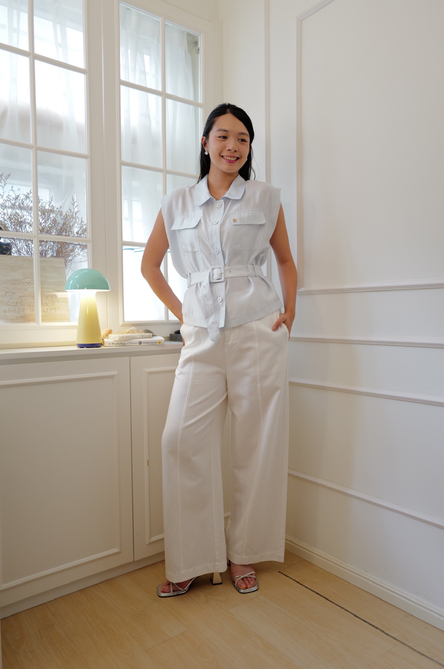 【LE ZANS BRAND COLLECTION】Pastel Sleeveless Belted Shirt [T0287]