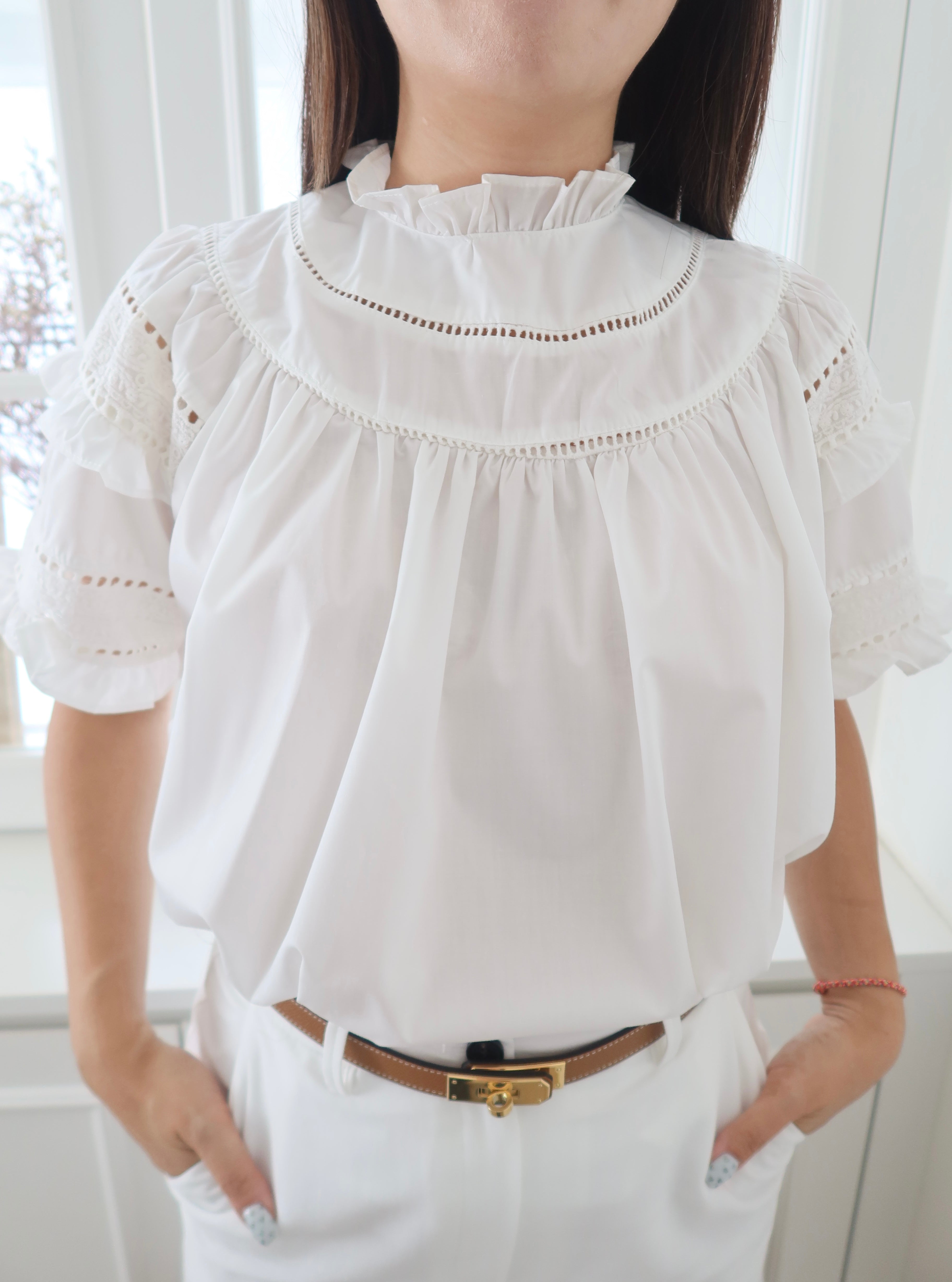 French Lace Edge Short Sleeve Top [T0199]