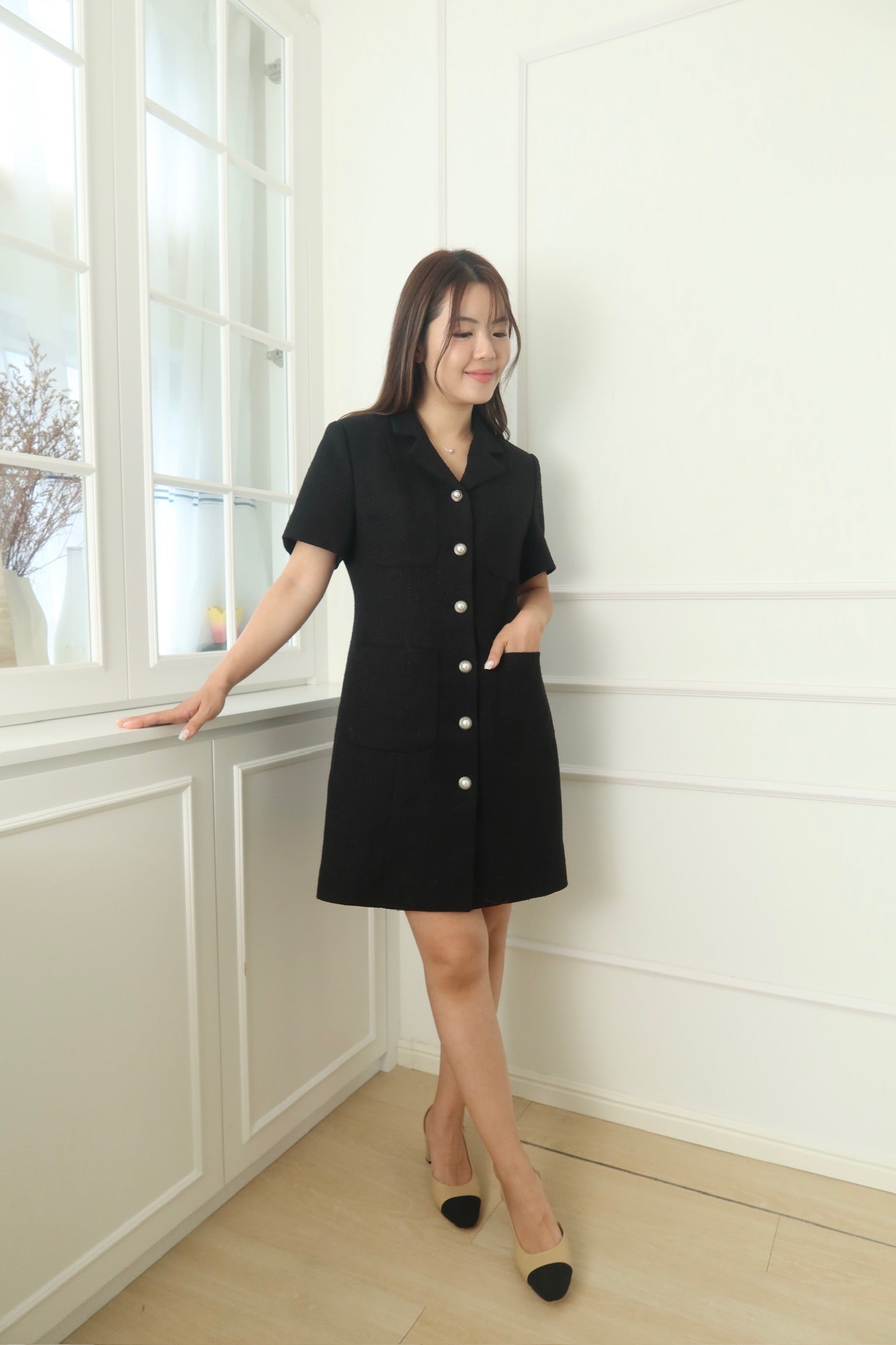 Luxe Pearl Button Dress [OPS0145]
