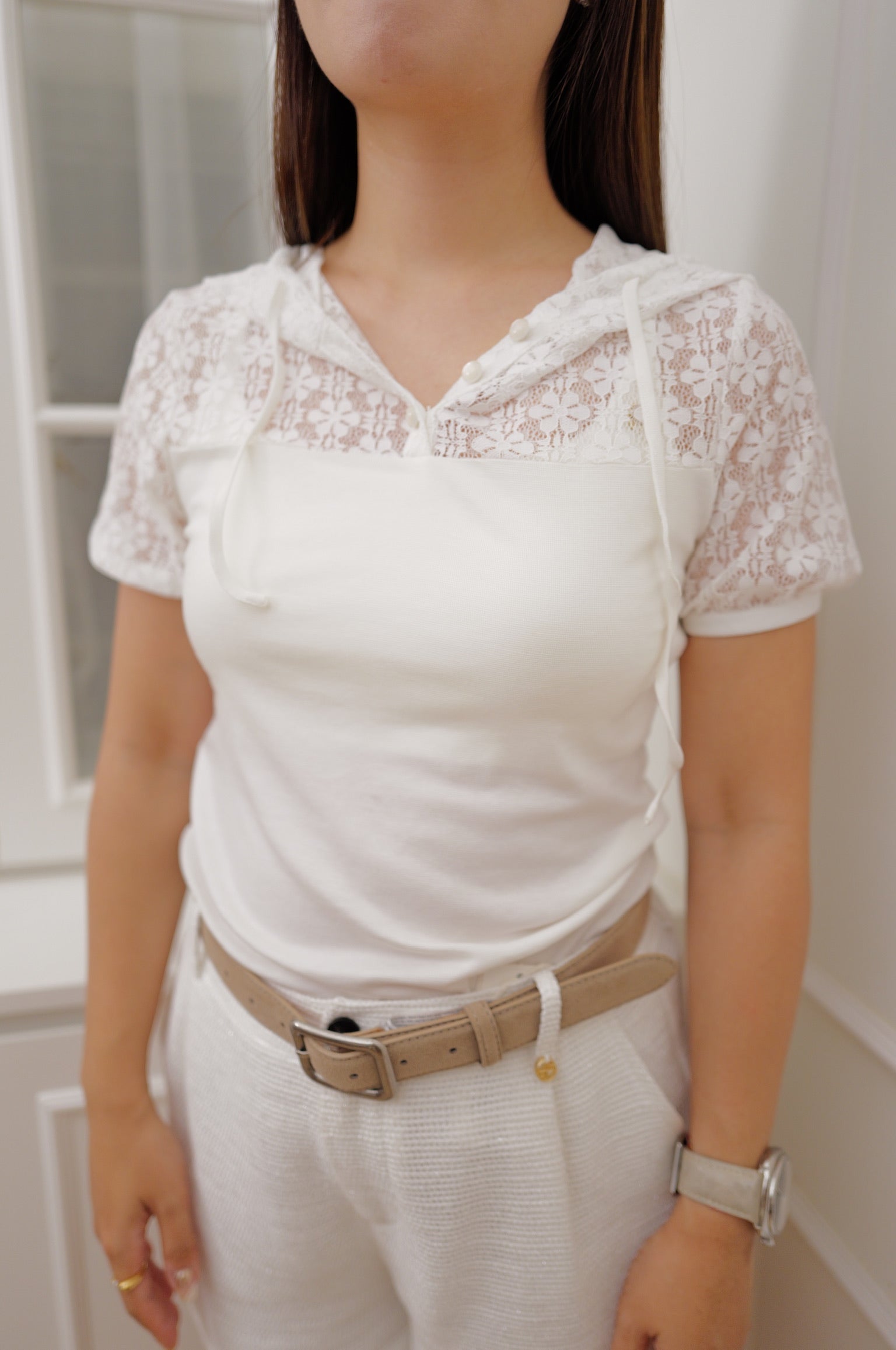 【LE ZANS BRAND COLLECTION】Stylish Lace Short Sleeve Top [T0279]