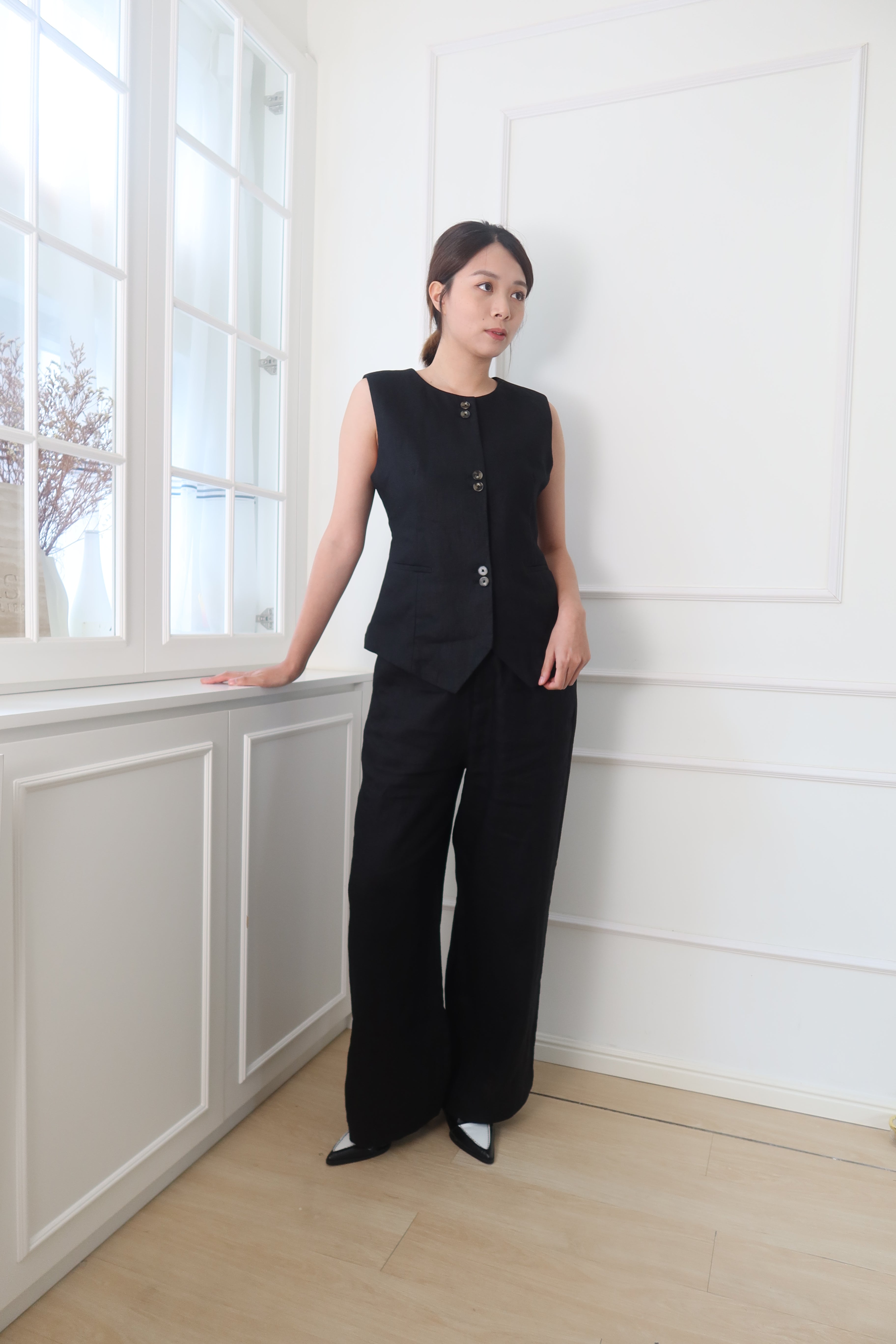 【LE ZANS BRAND COLLECTION】Linen Luxe Button Vest (100% Linen) [J0105]