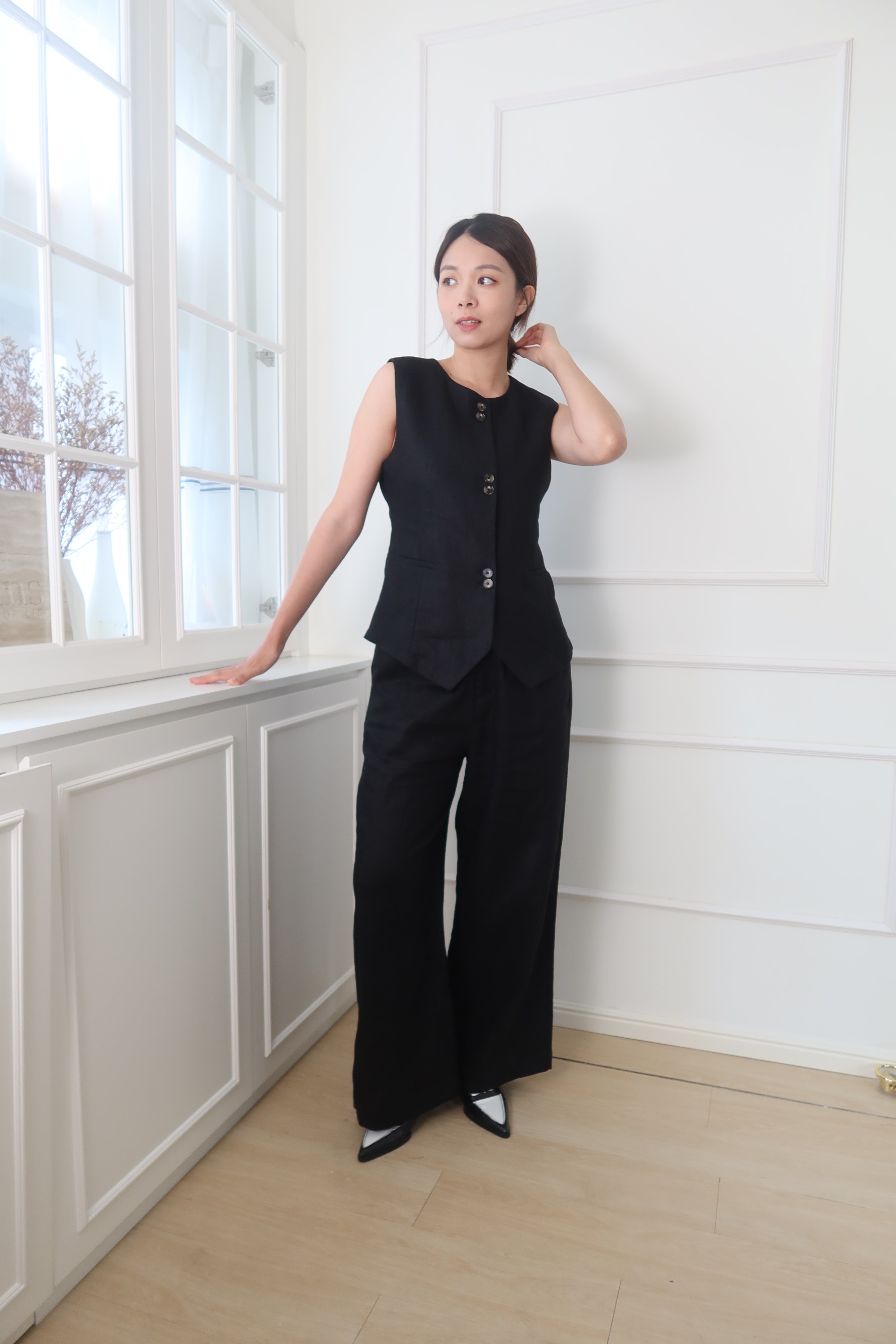 【LE ZANS BRAND COLLECTION】Linen Luxe Button Vest (100% Linen) [J0105]