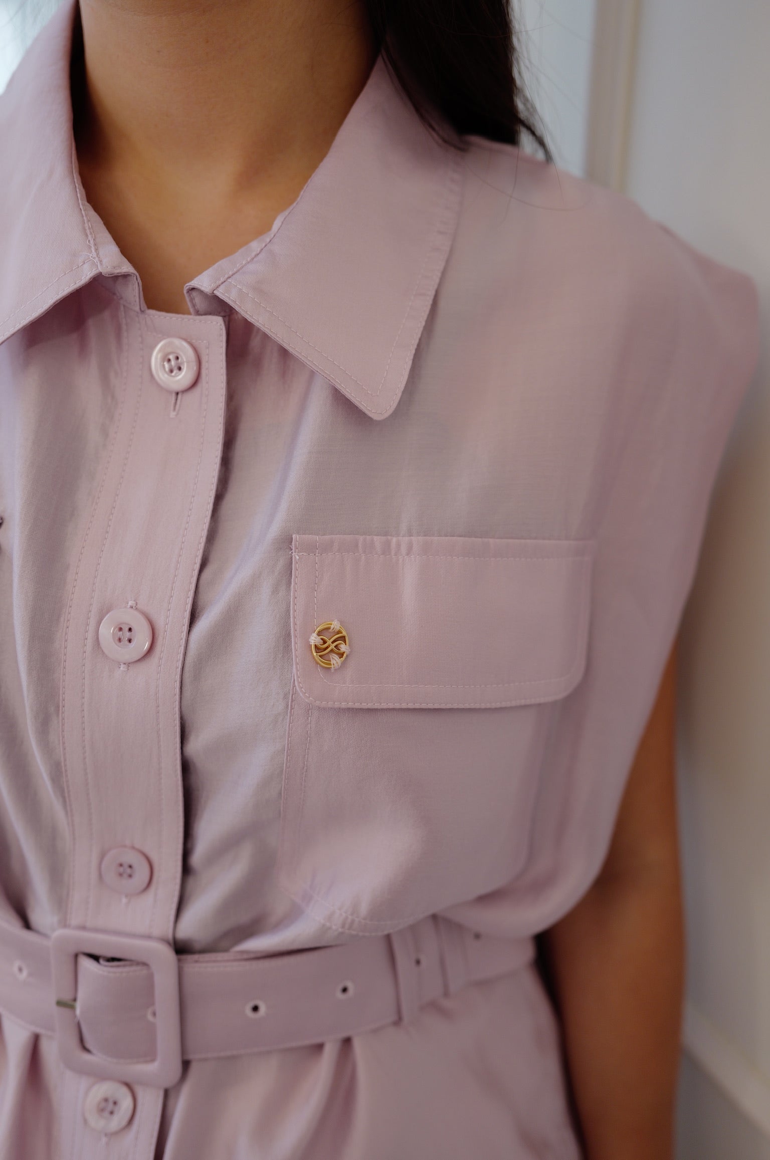 【LE ZANS BRAND COLLECTION】Pastel Sleeveless Belted Shirt [T0287]