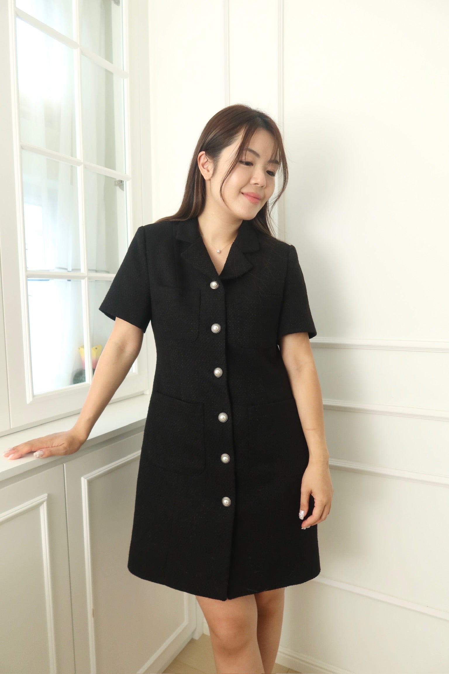 Luxe Pearl Button Dress [OPS0145]
