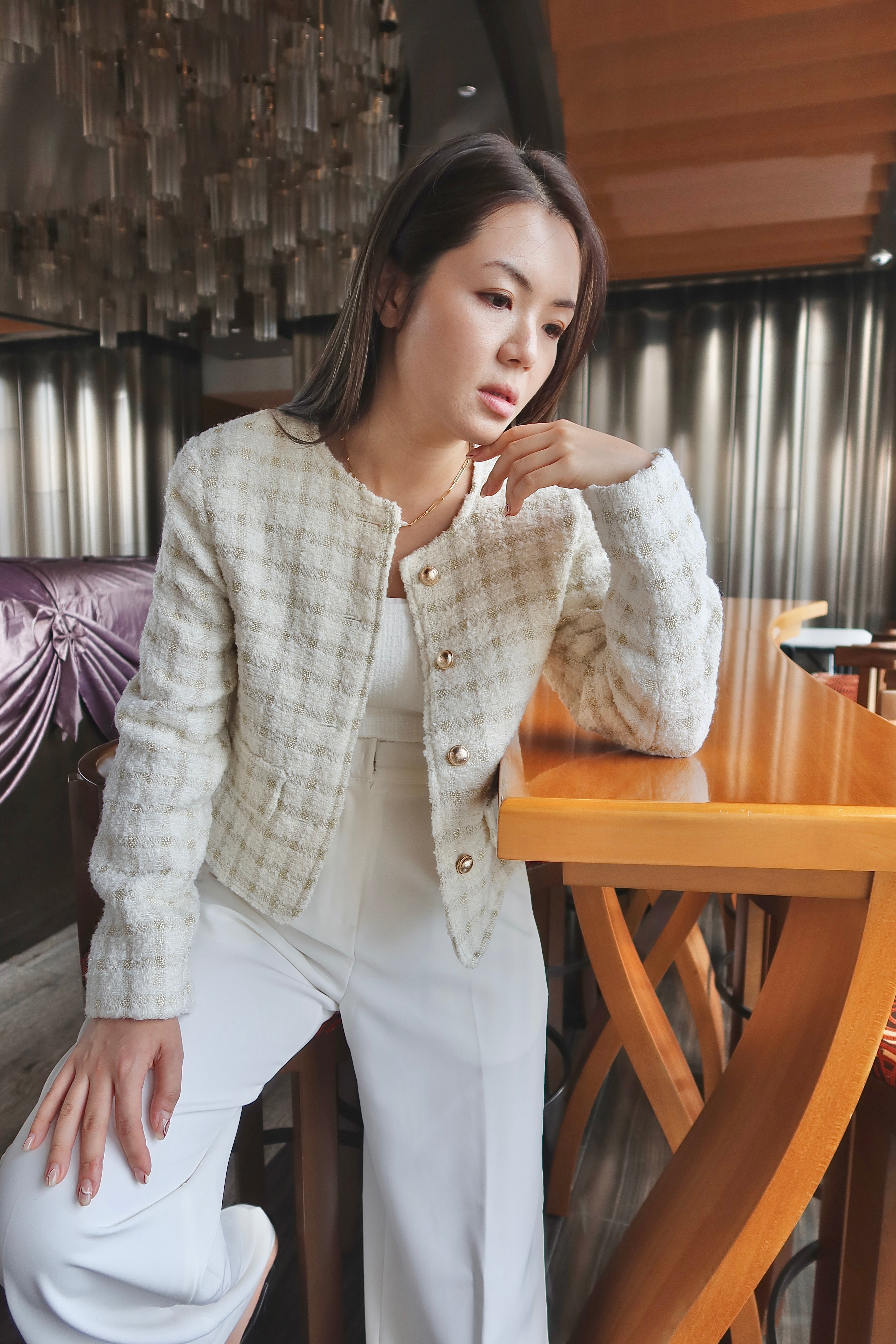 Elegant Tweed Open-Front Coat [J0082]