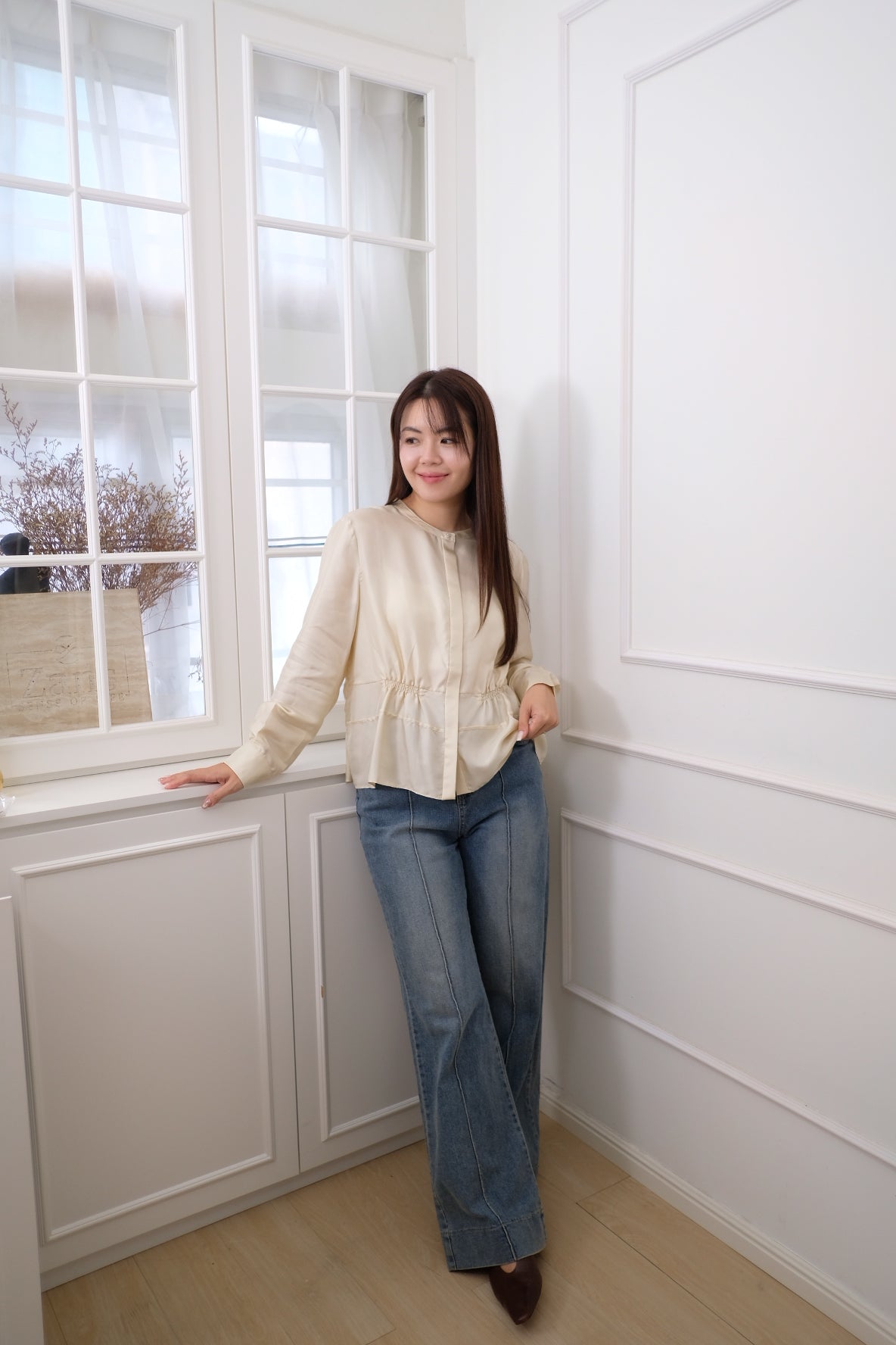 【LE ZANS BRAND COLLECTION】French Cream Bubble Blouse (100%SILK)[T0257]