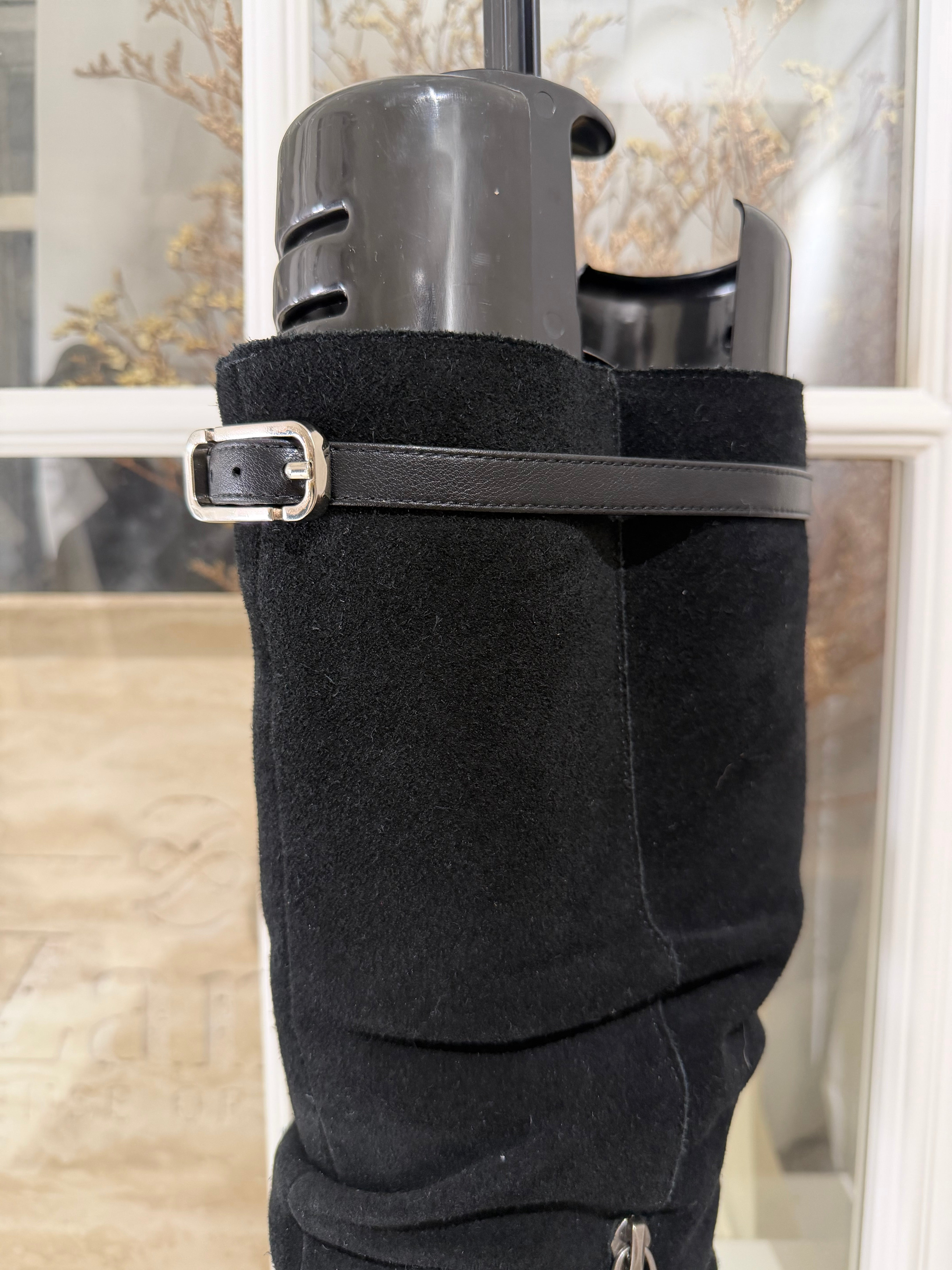 【LE ZANS BRAND COLLECTION】 Classic Black Slouch Mid-Calf Boots (Leather) [S0028]