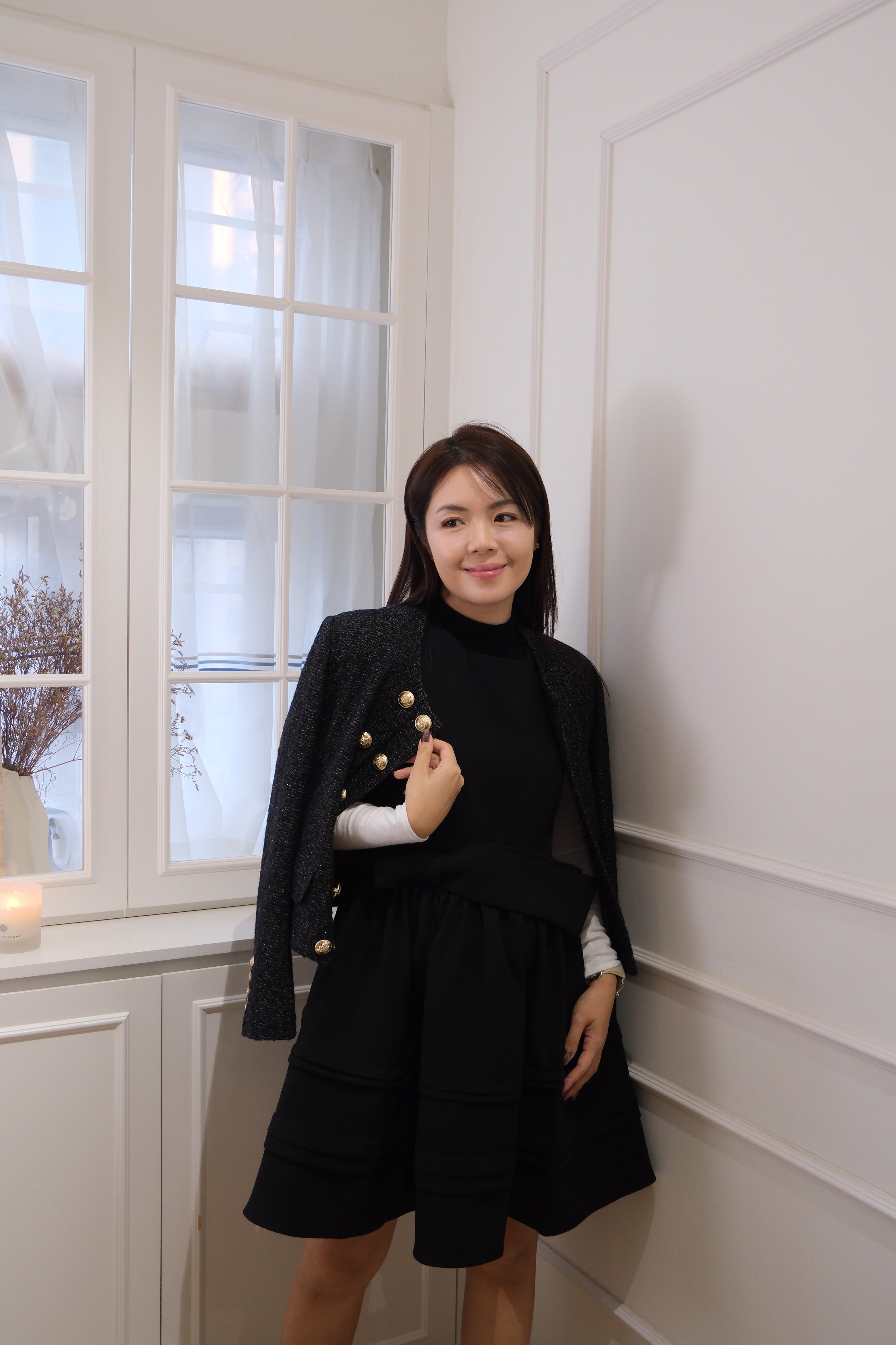 【LE ZANS BRAND COLLECTION】Black Bow-Accented Tiered Babydoll Dress [OPS0176]