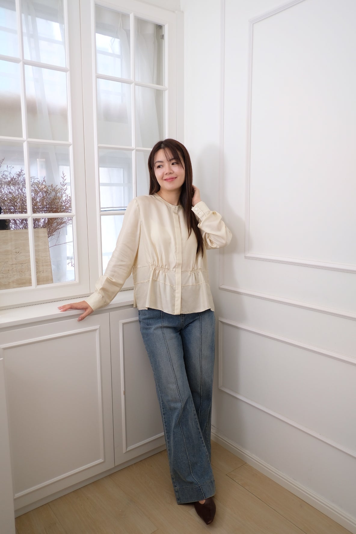 【LE ZANS BRAND COLLECTION】French Cream Bubble Blouse (100%SILK)[T0257]