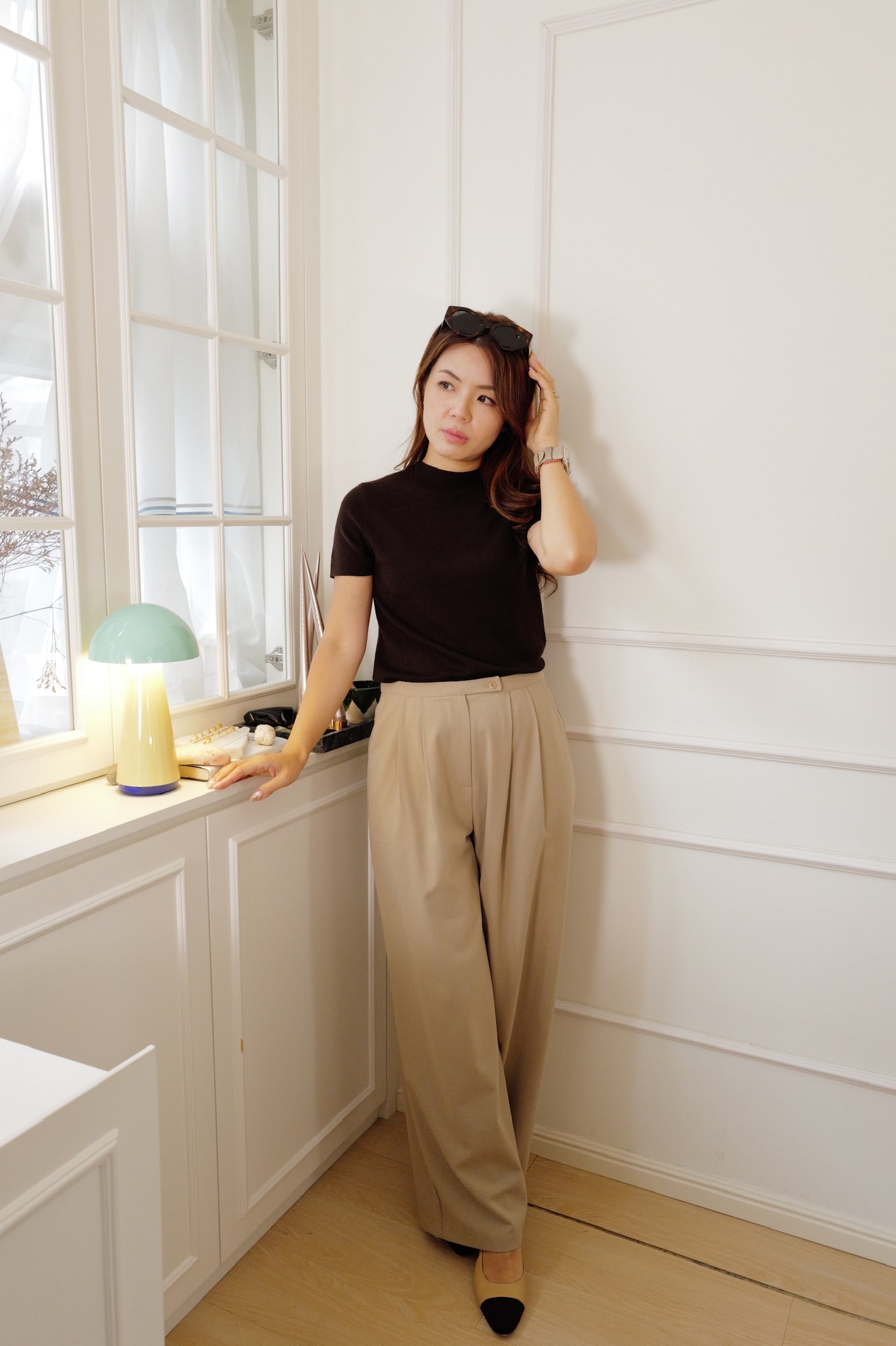 【LE ZANS PRIVÉ】Minimalist Mock-Neck Fine Knit Short-Sleeve Top (100%頂級德國揚子紗) [T0309]