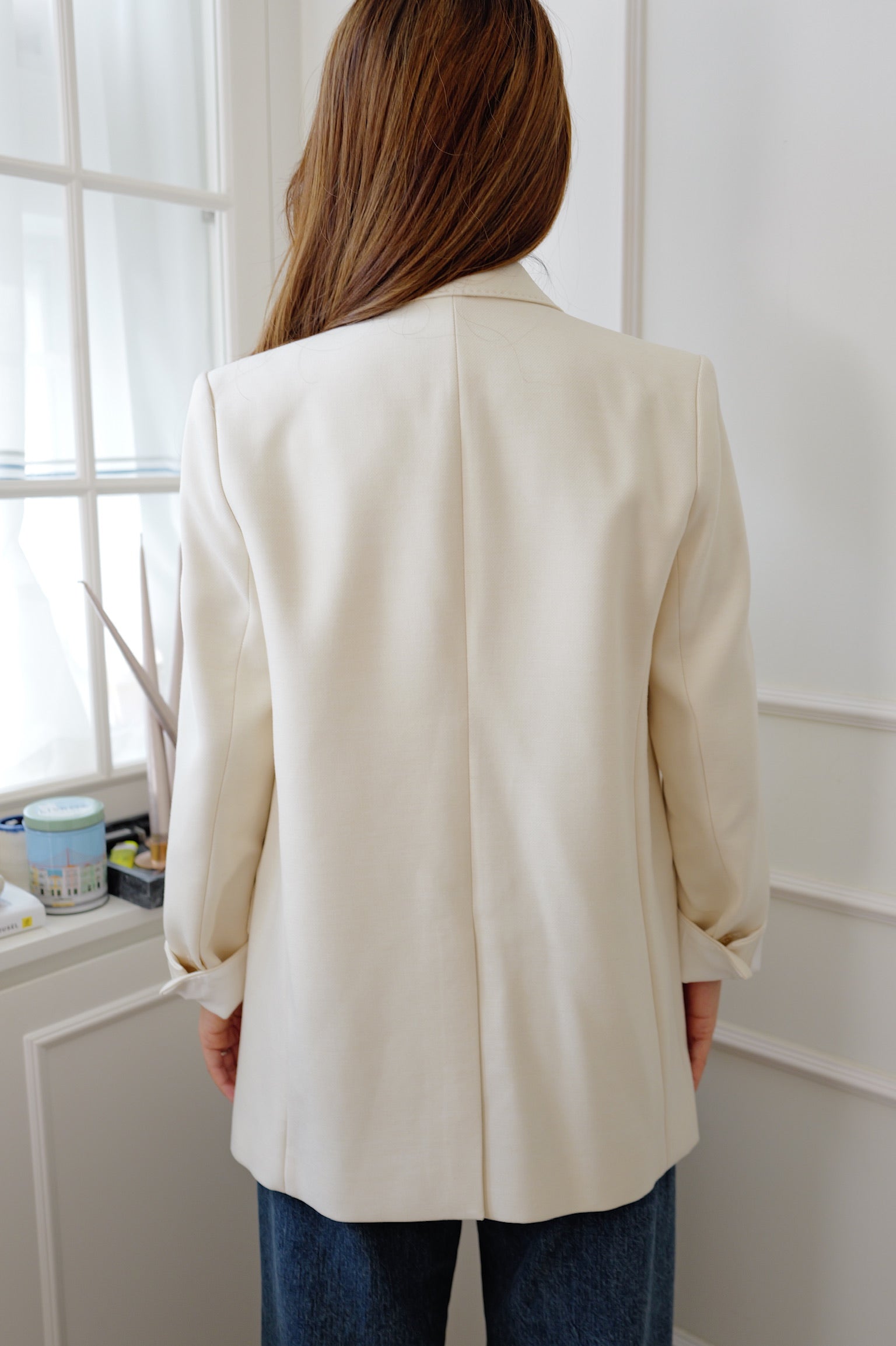 【LE ZANS PRIVÉ】Oversized Double-Breasted Blazer (59%wool,12%Silk) [J0147]
