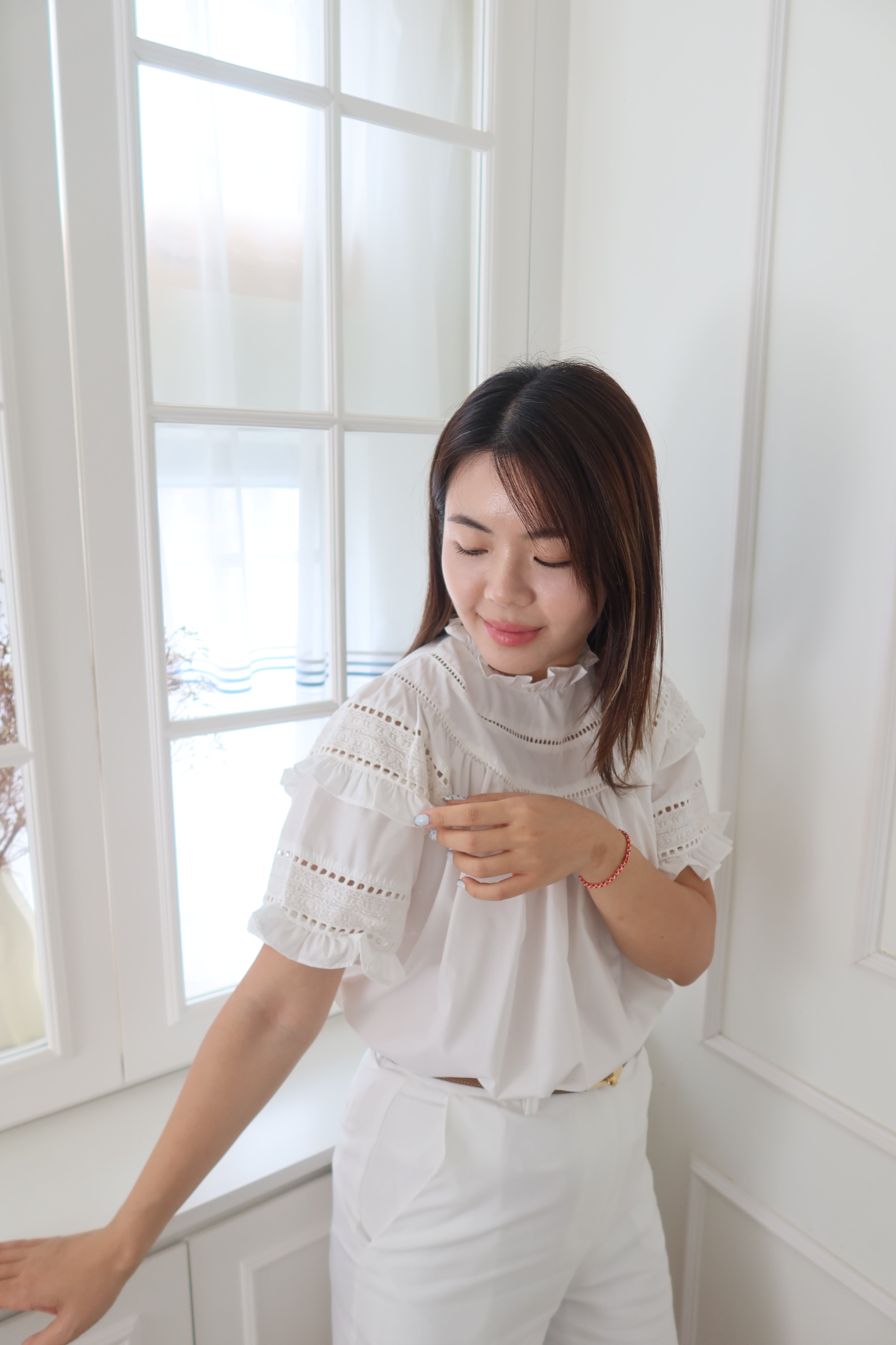 French Lace Edge Short Sleeve Top [T0199]