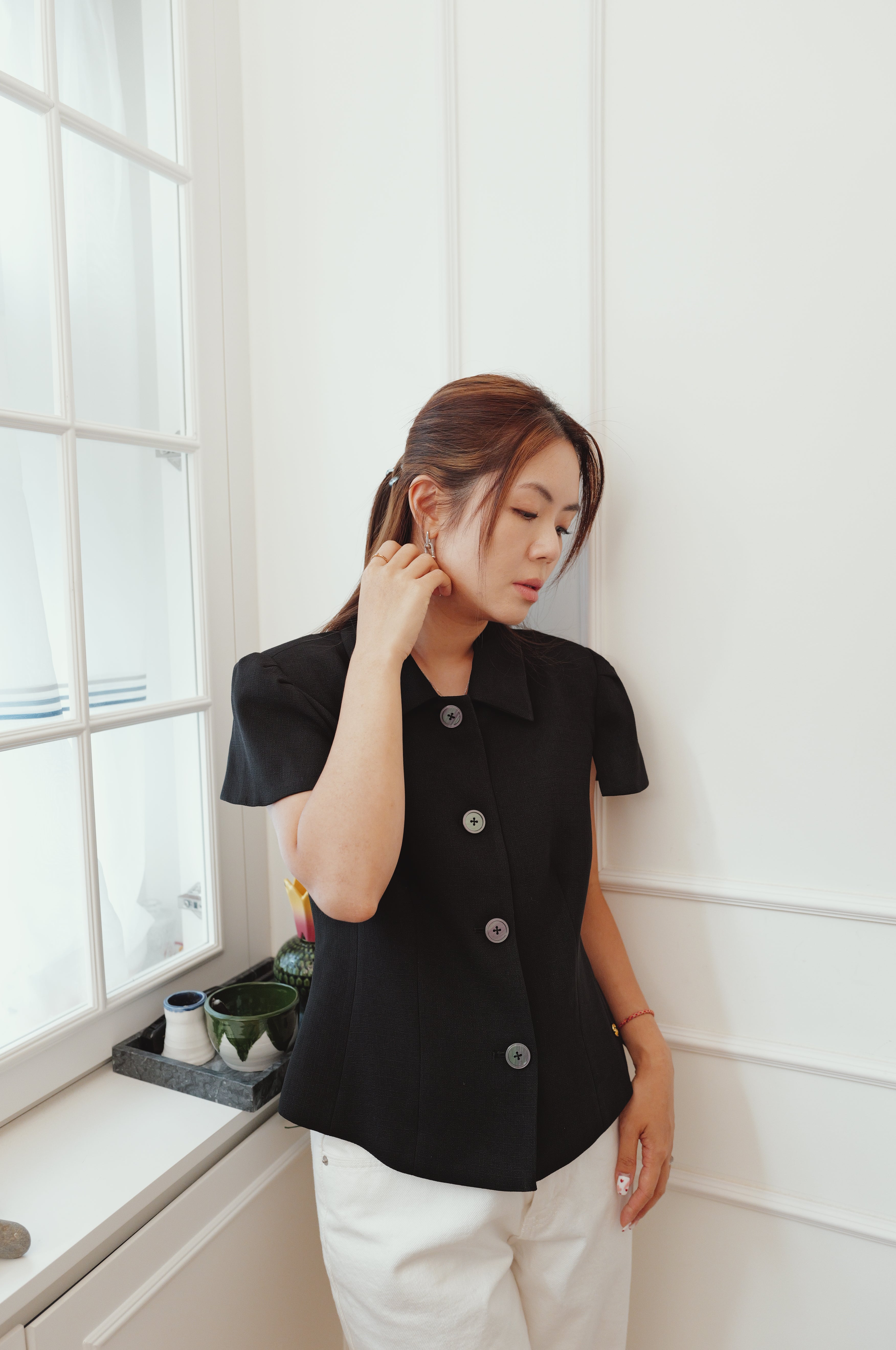 【LE ZANS BRAND COLLECTION】French Elegant Puff-Sleeve Short Tailored Blazer [T0299]