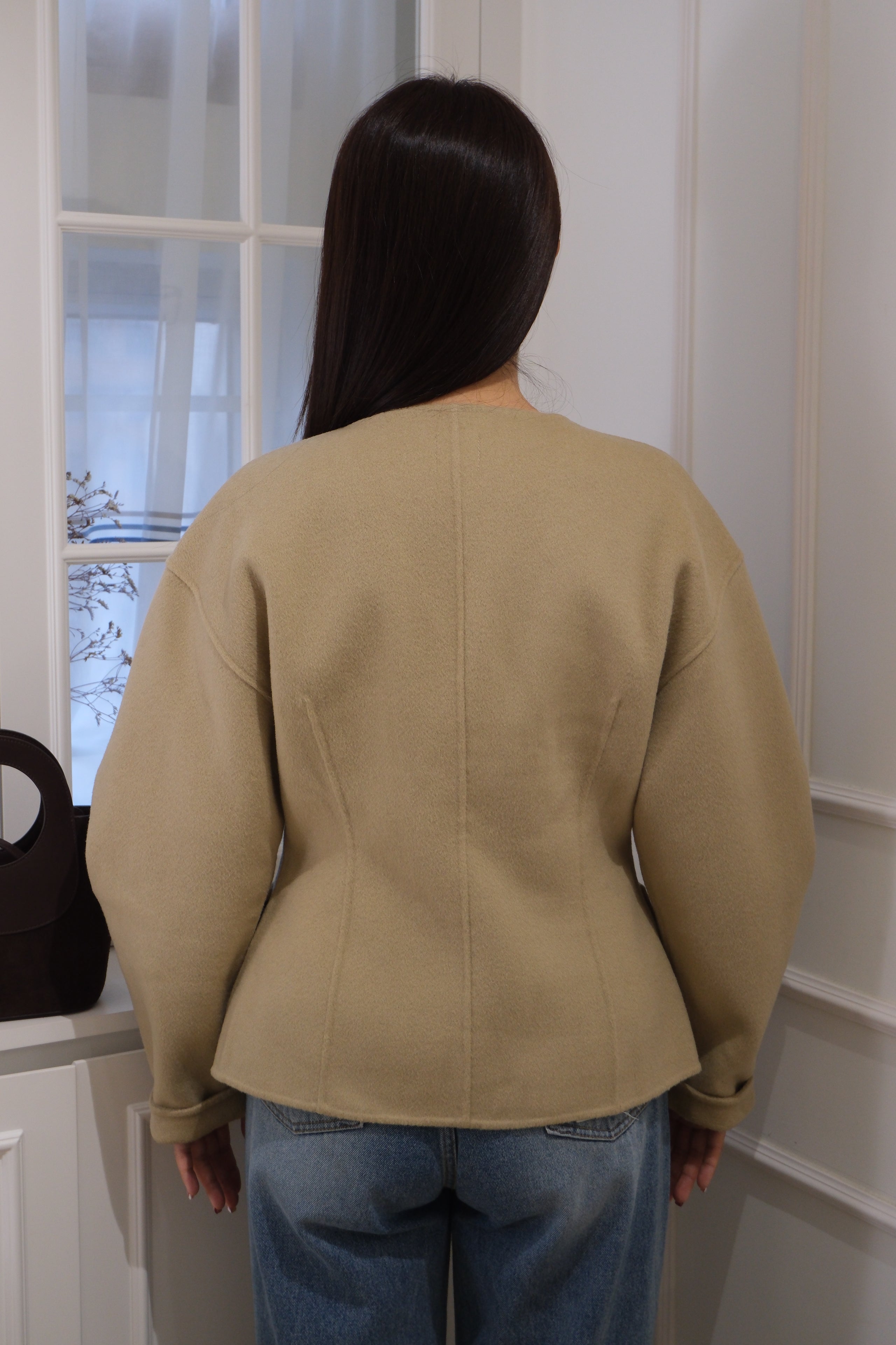 【LE ZANS BRAND COLLECTION】 Khaki Slim Open Chest Coat (100%wool) [J0069]