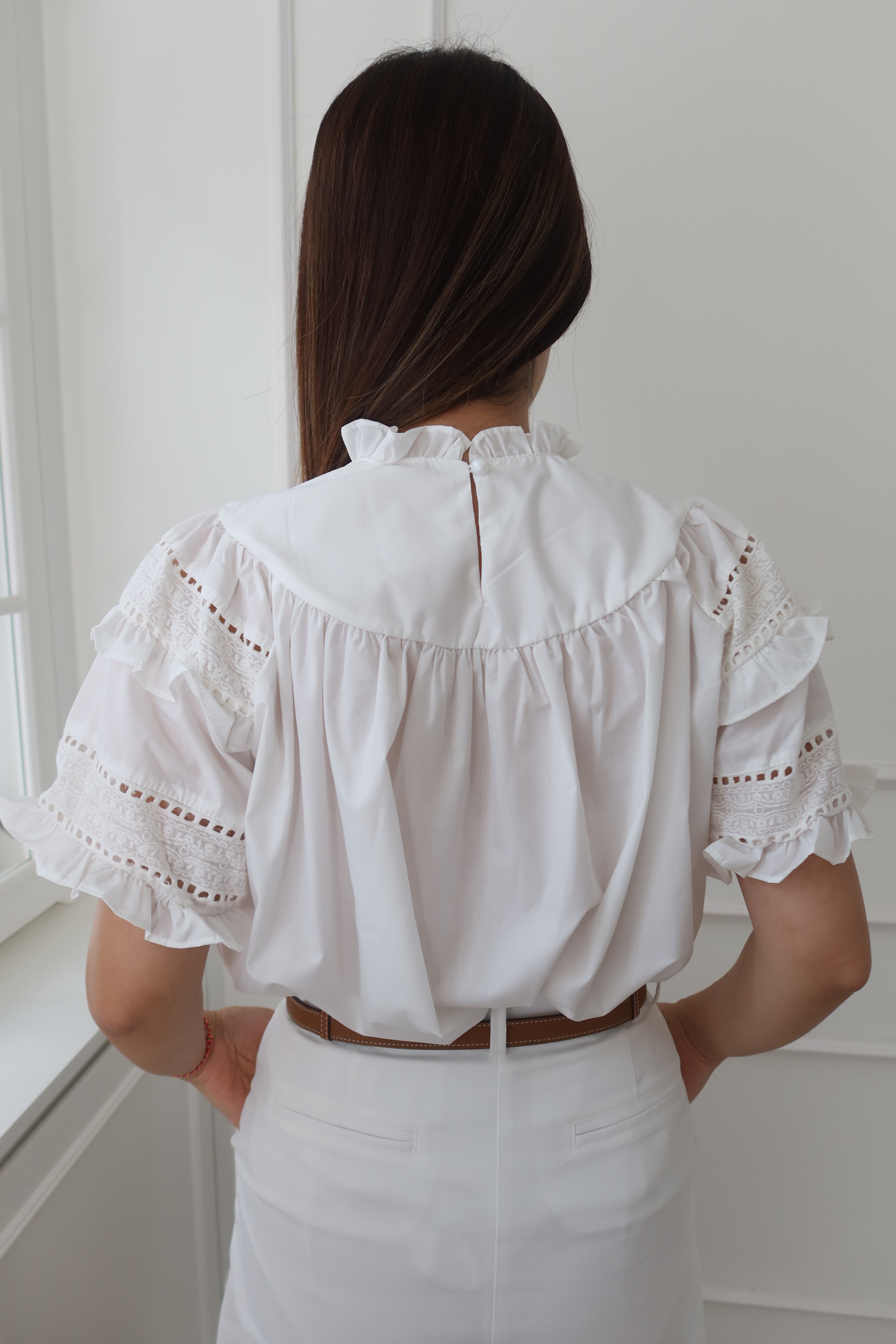 French Lace Edge Short Sleeve Top [T0199]