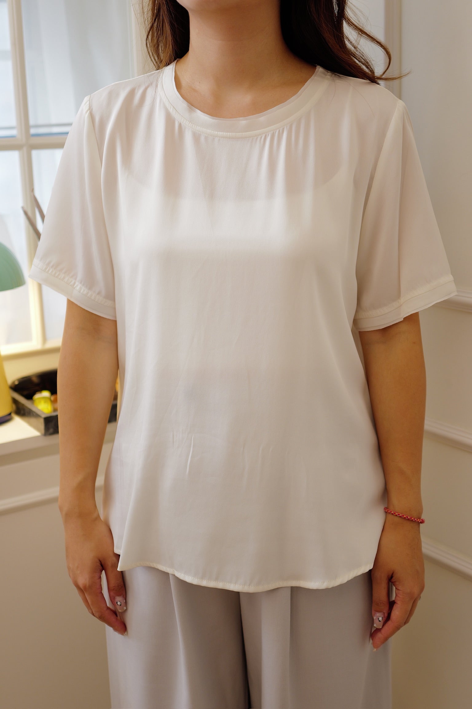 【LE ZANS PRIVÉ】 Pure Silk Gathered Short-Sleeve Top (100%Silk)[T0306]