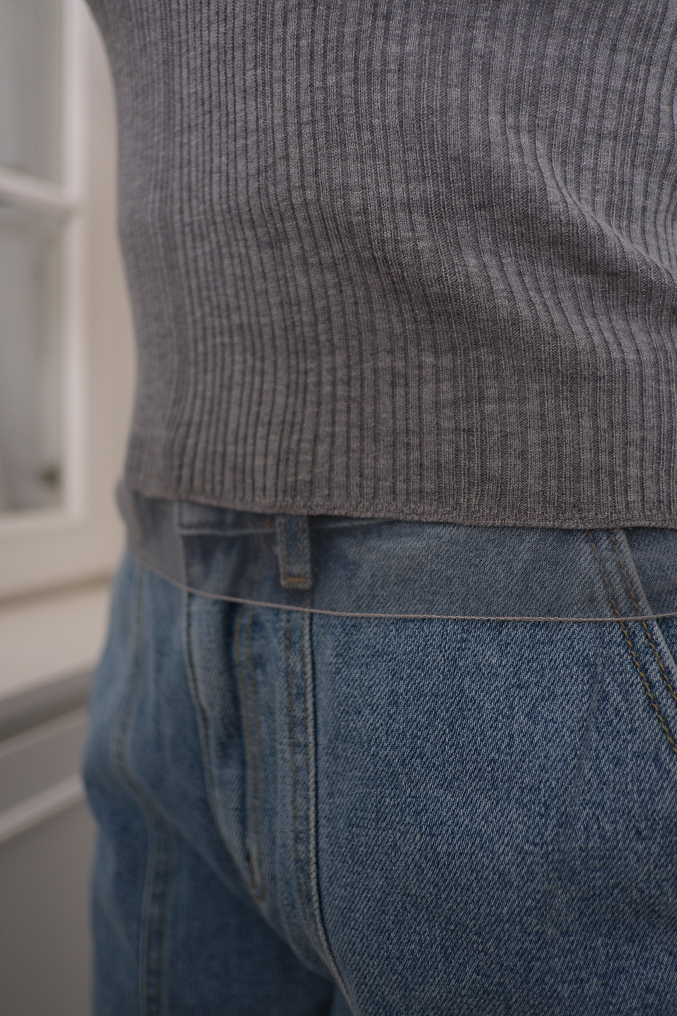 Mesh Overlay Knit Long Sleeve Top [T0258]