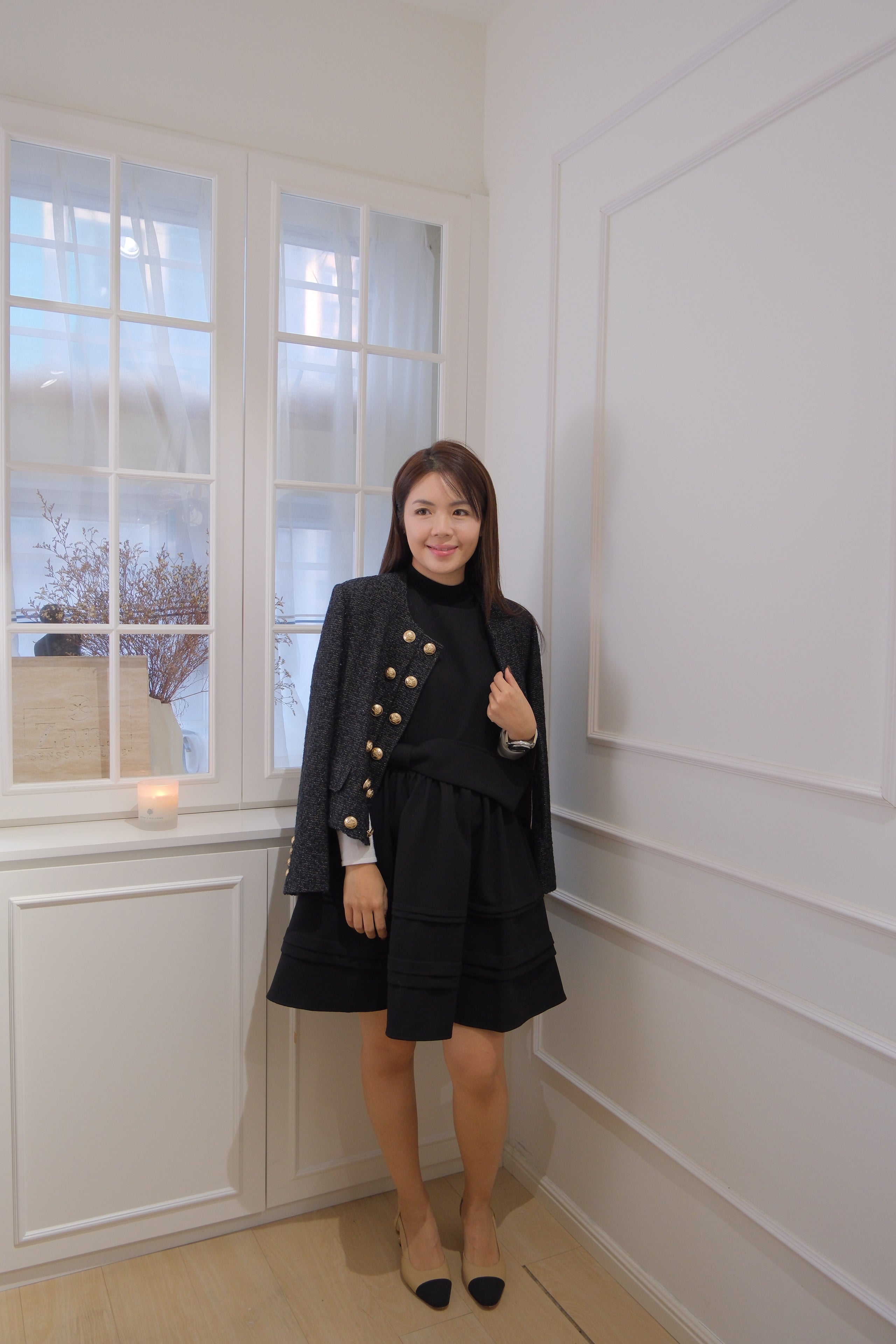 【LE ZANS BRAND COLLECTION】Black Bow-Accented Tiered Babydoll Dress [OPS0176]