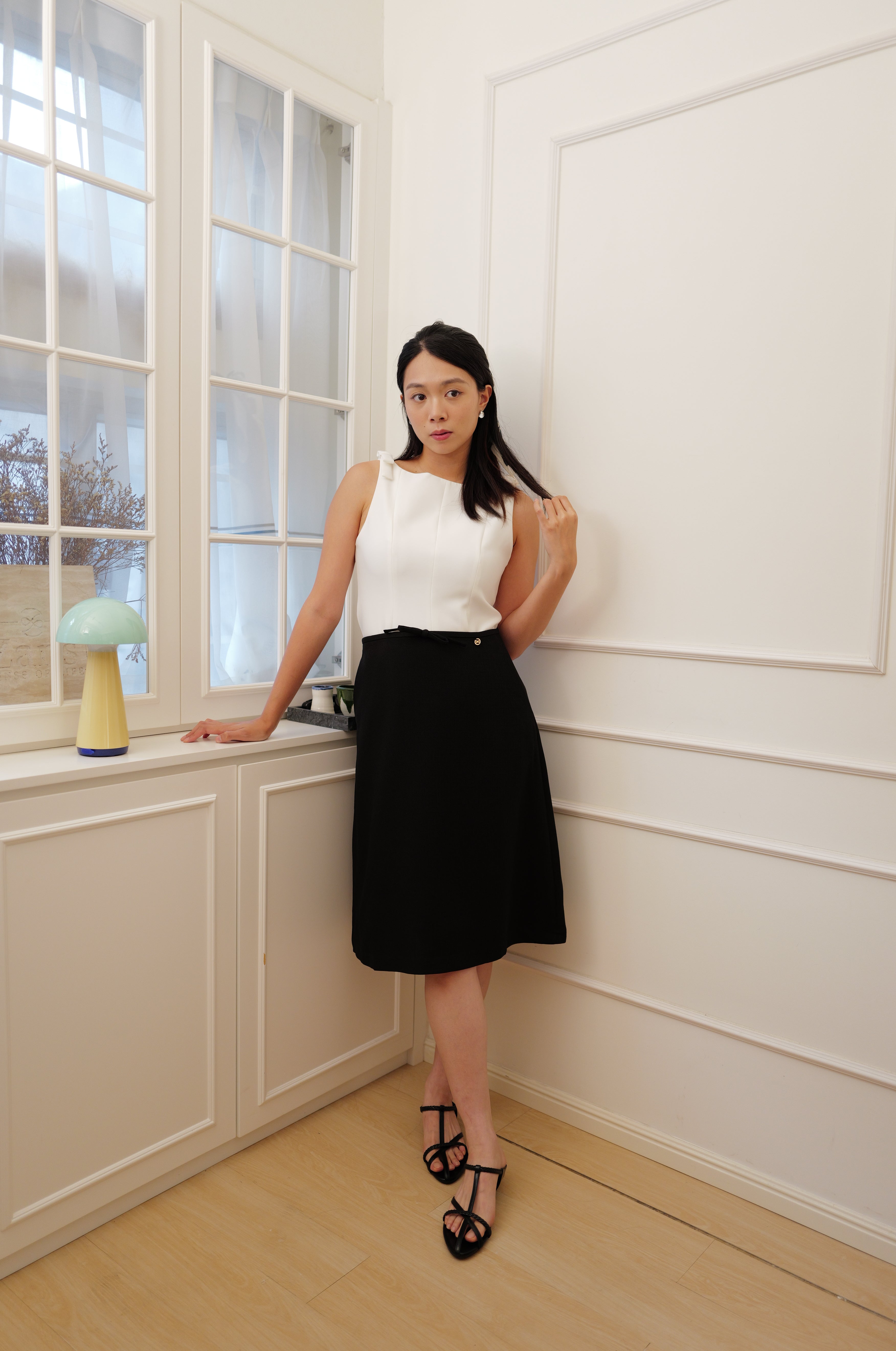 【LE ZANS BRAND COLLECTION】French Elegant Contrast Bow Tweed A-Line Skirt [SK0083]