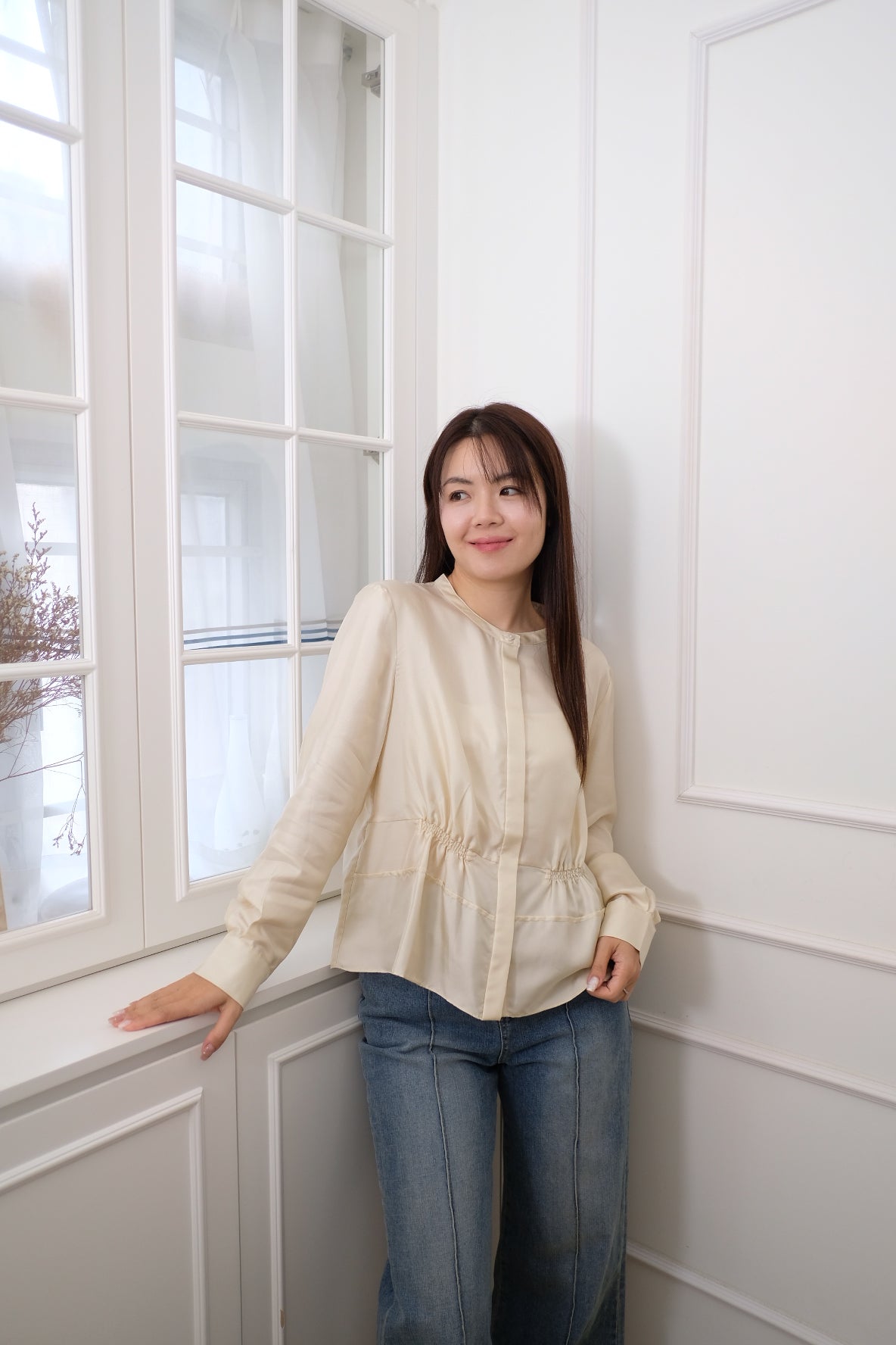 【LE ZANS BRAND COLLECTION】French Cream Bubble Blouse (100%SILK)[T0257]