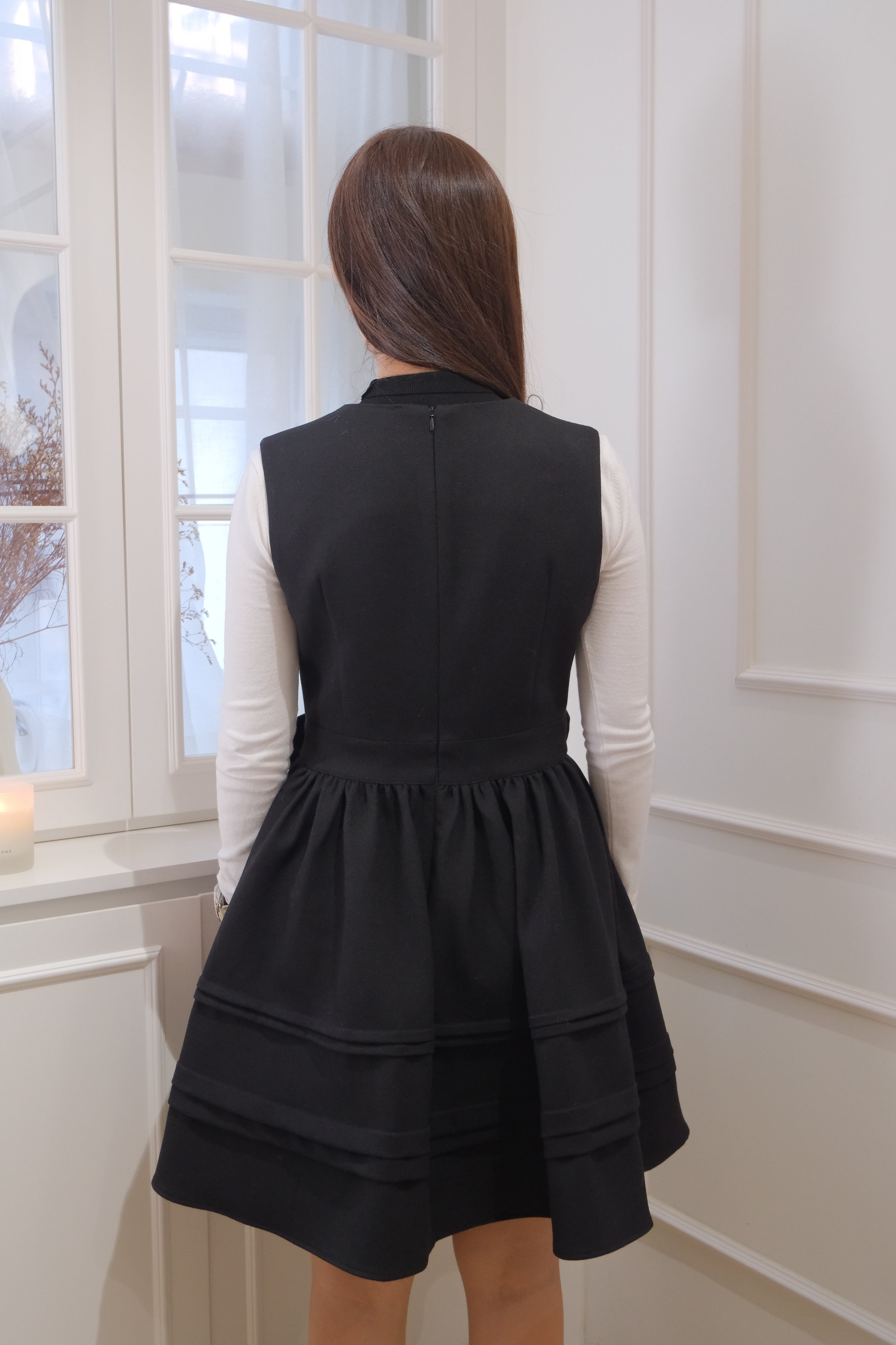 【LE ZANS BRAND COLLECTION】Black Bow-Accented Tiered Babydoll Dress [OPS0176]