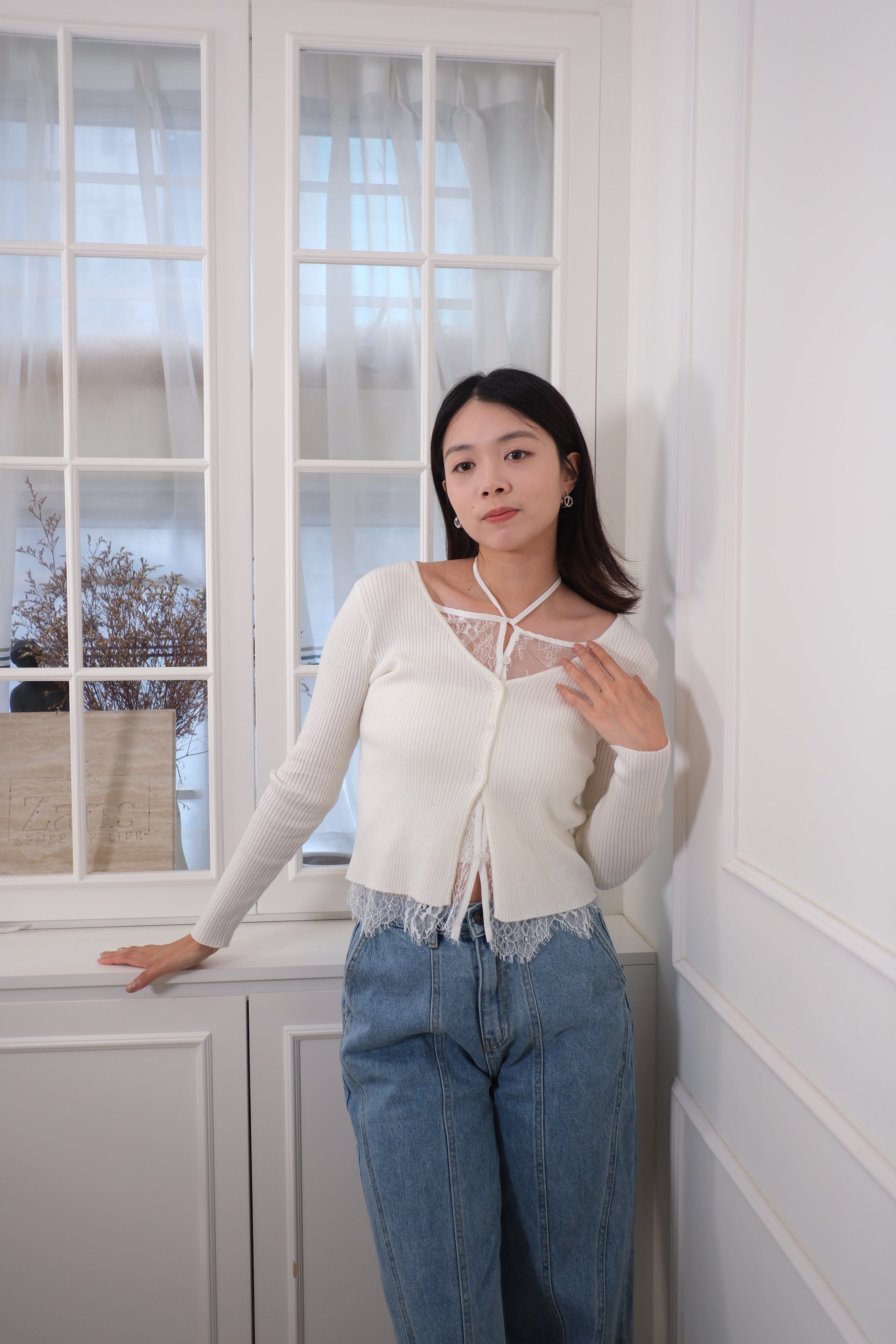 Lace Trim Open Cardigan [T0259]