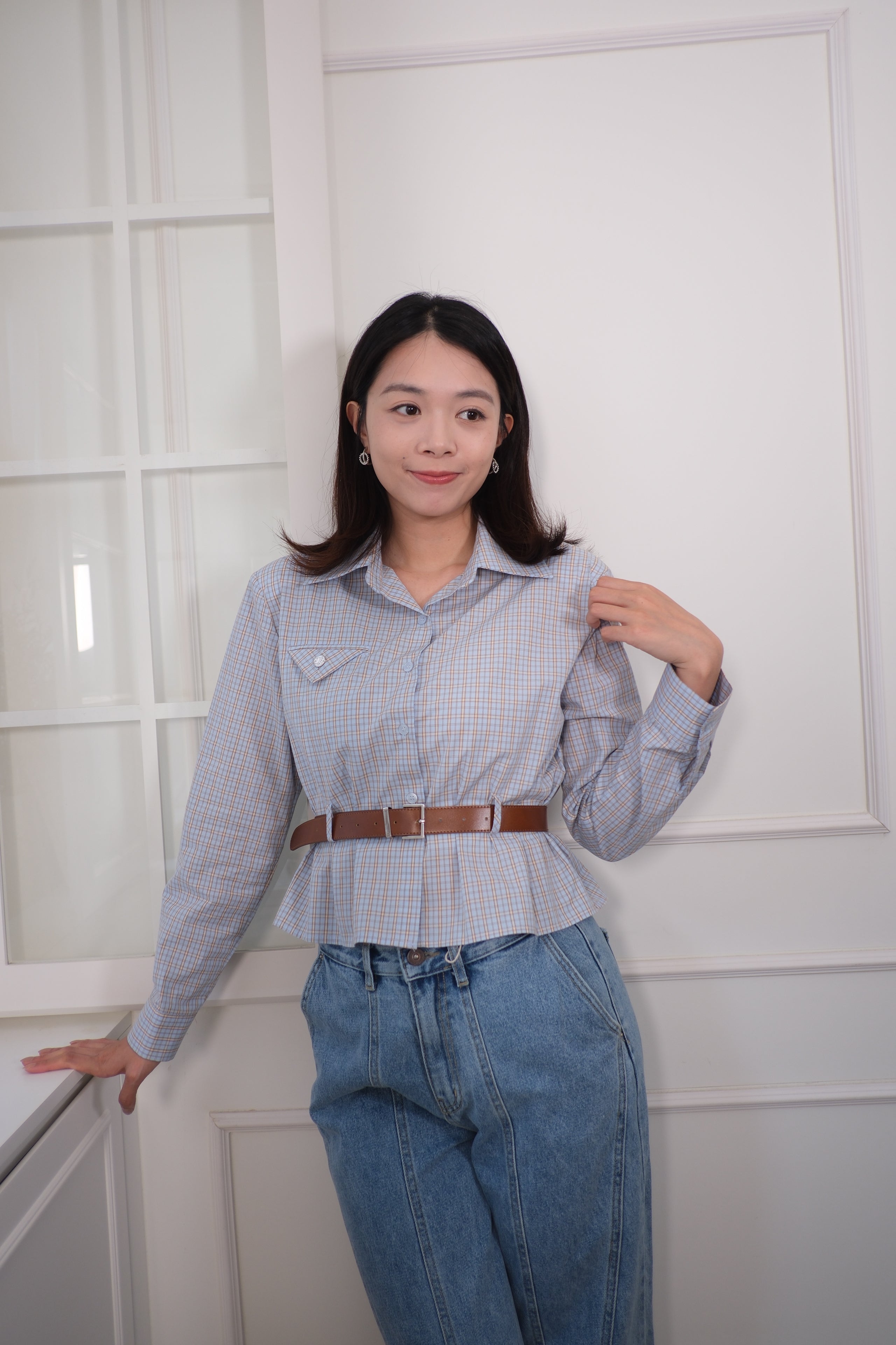 Pinstripe Belted Shirt [T0260]
