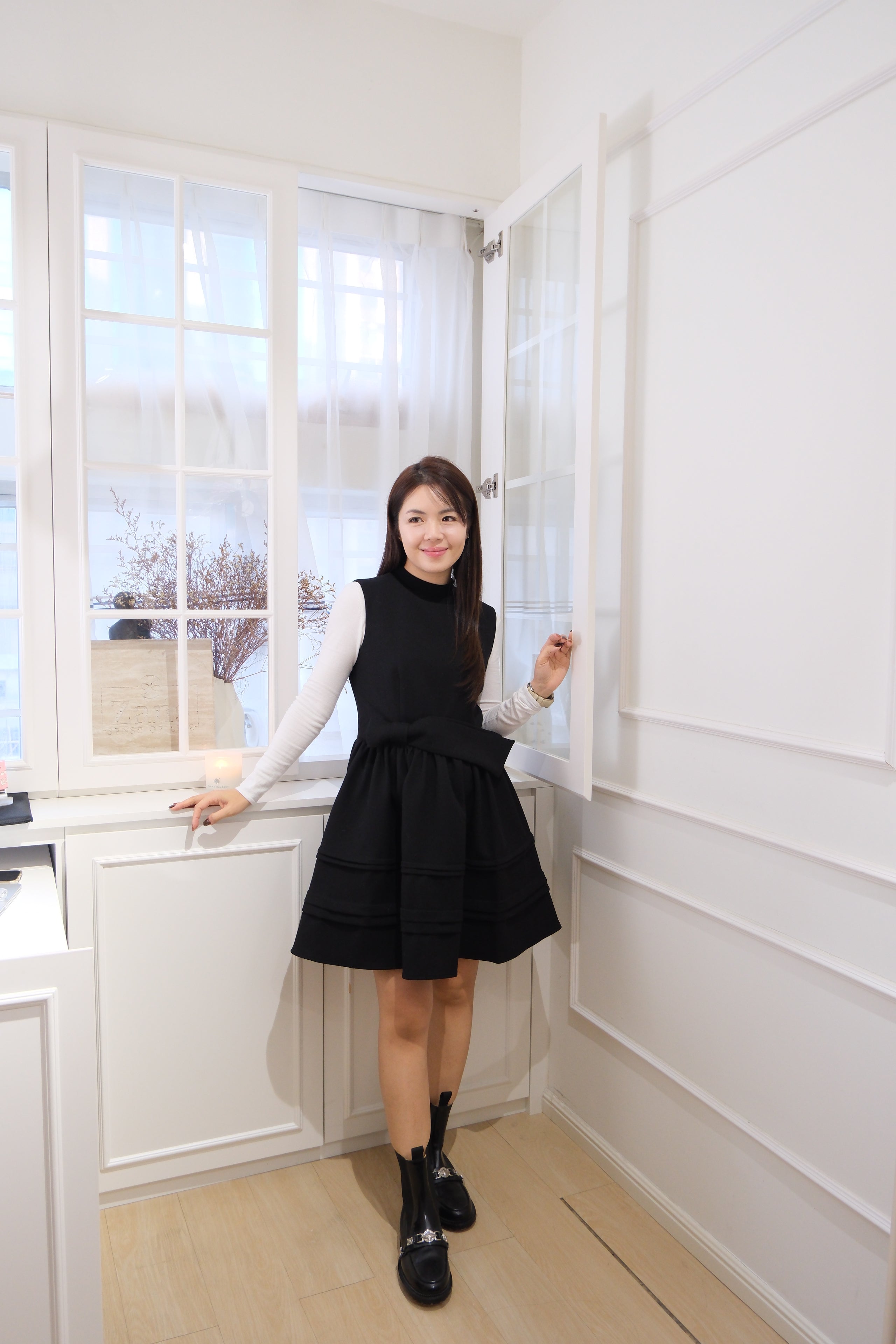 【LE ZANS BRAND COLLECTION】Black Bow-Accented Tiered Babydoll Dress [OPS0176]