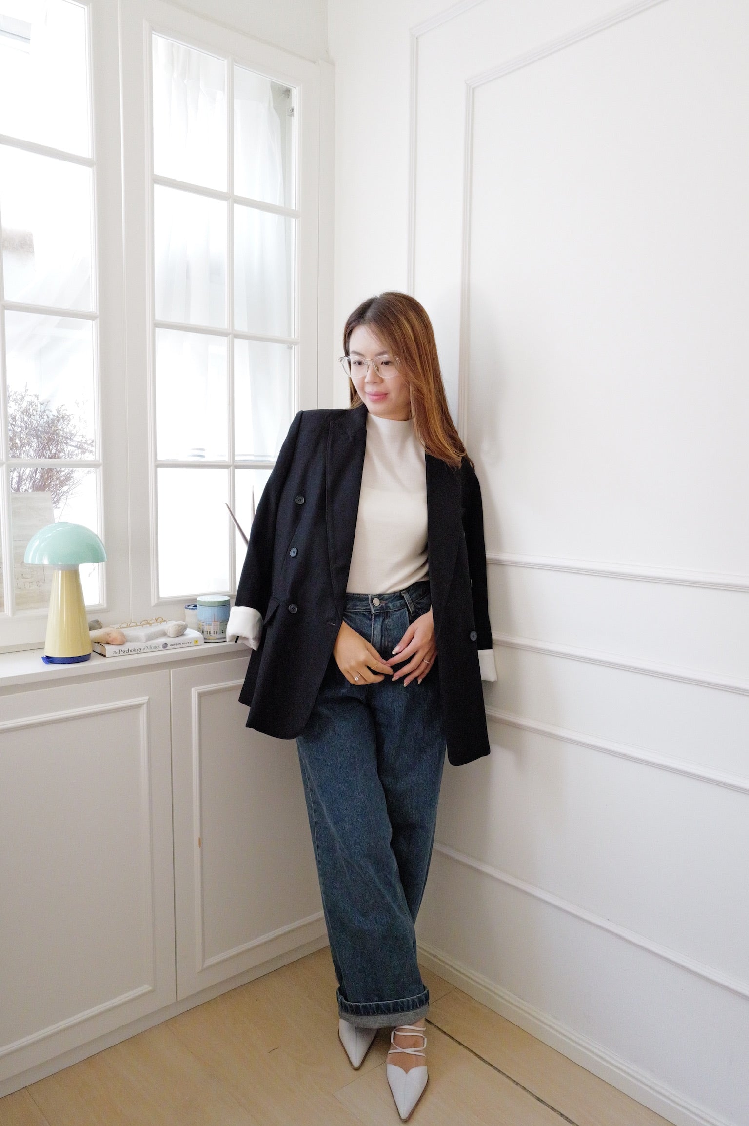 【LE ZANS PRIVÉ】Oversized Double-Breasted Blazer (59%wool,12%Silk) [J0147]