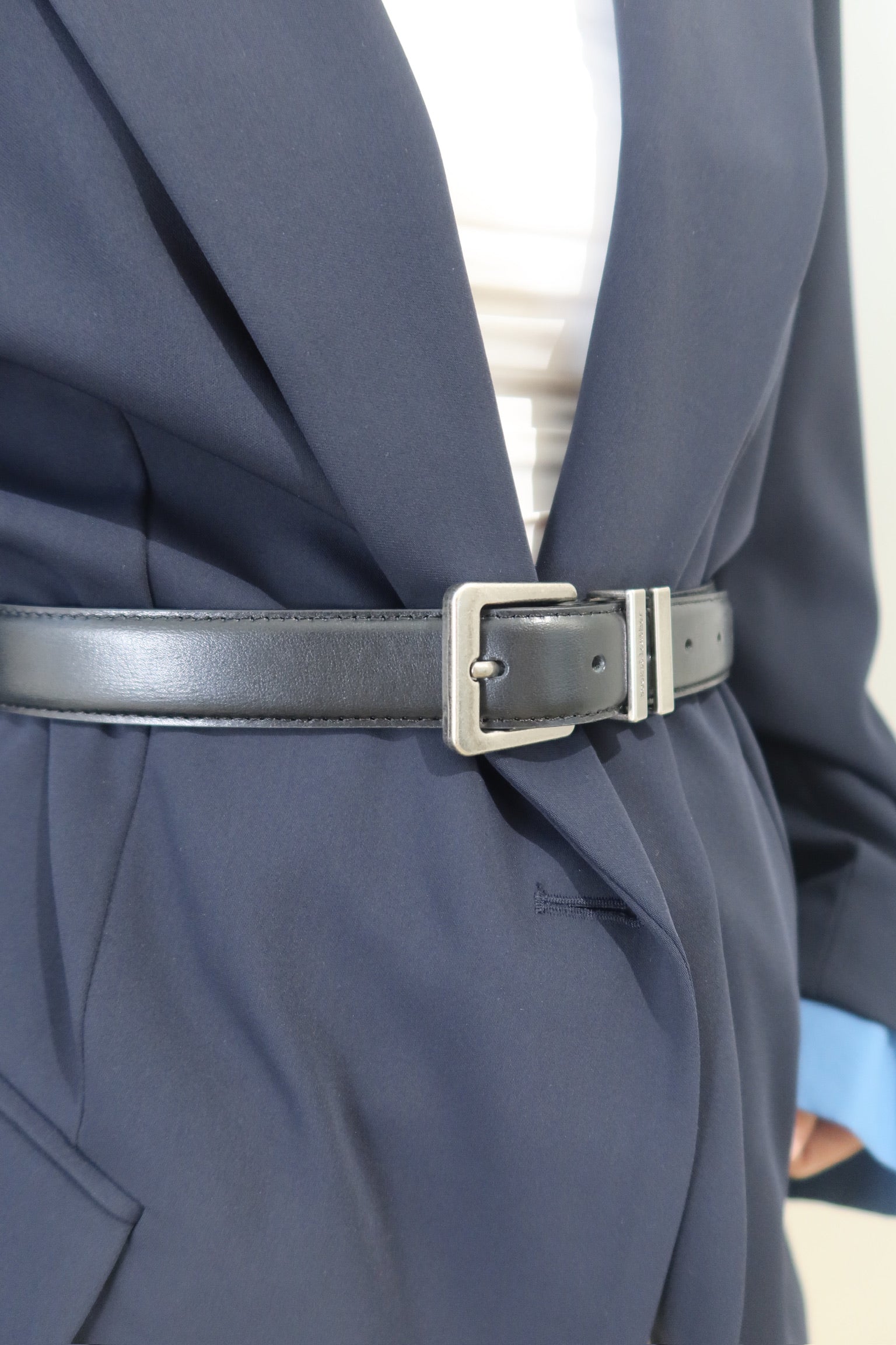 30mm Vintage Black Leather Belt with Silver Buckle [KA048]