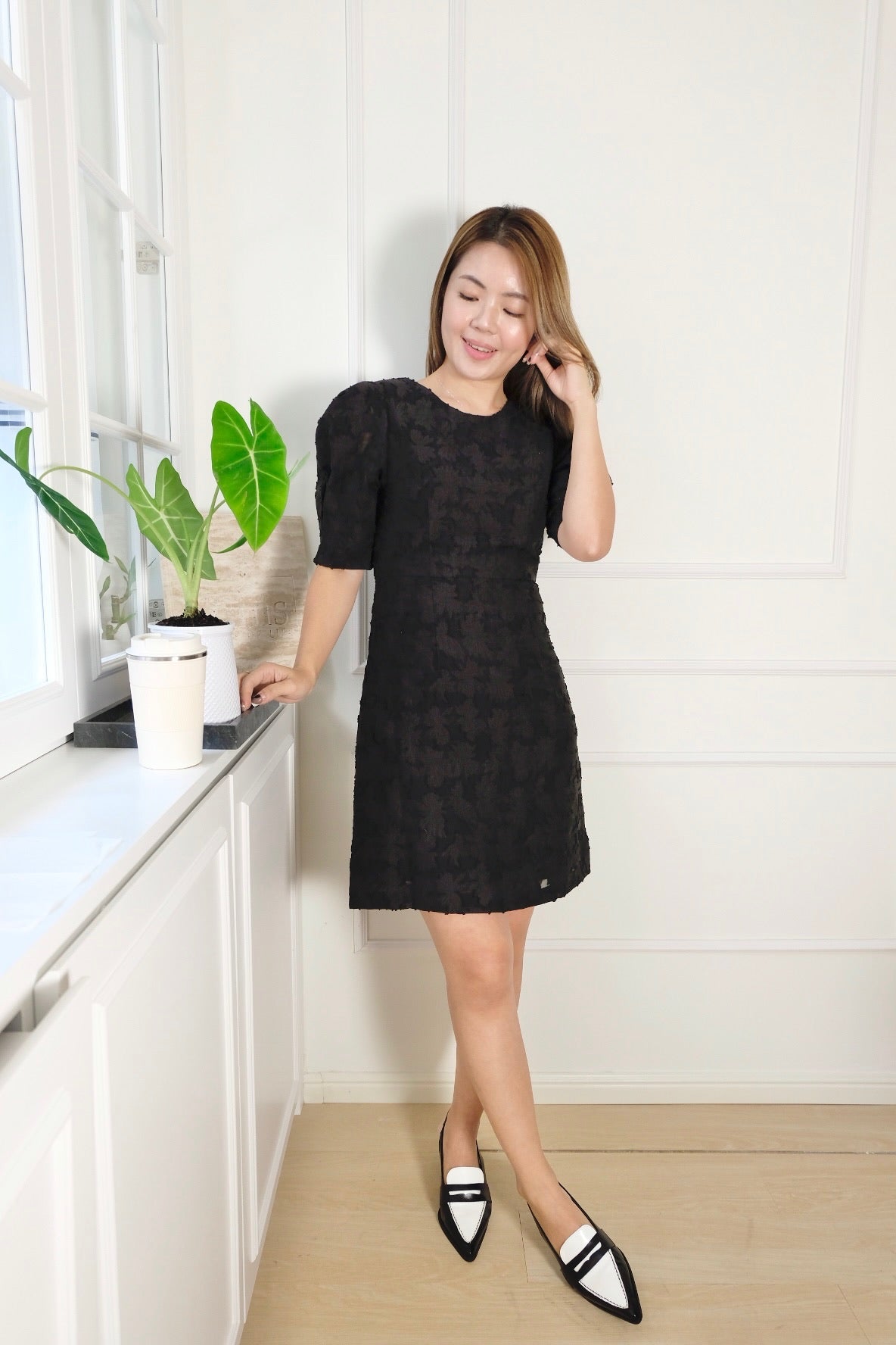 Embossed Black Princess Sleeve Dress [OPS0075]