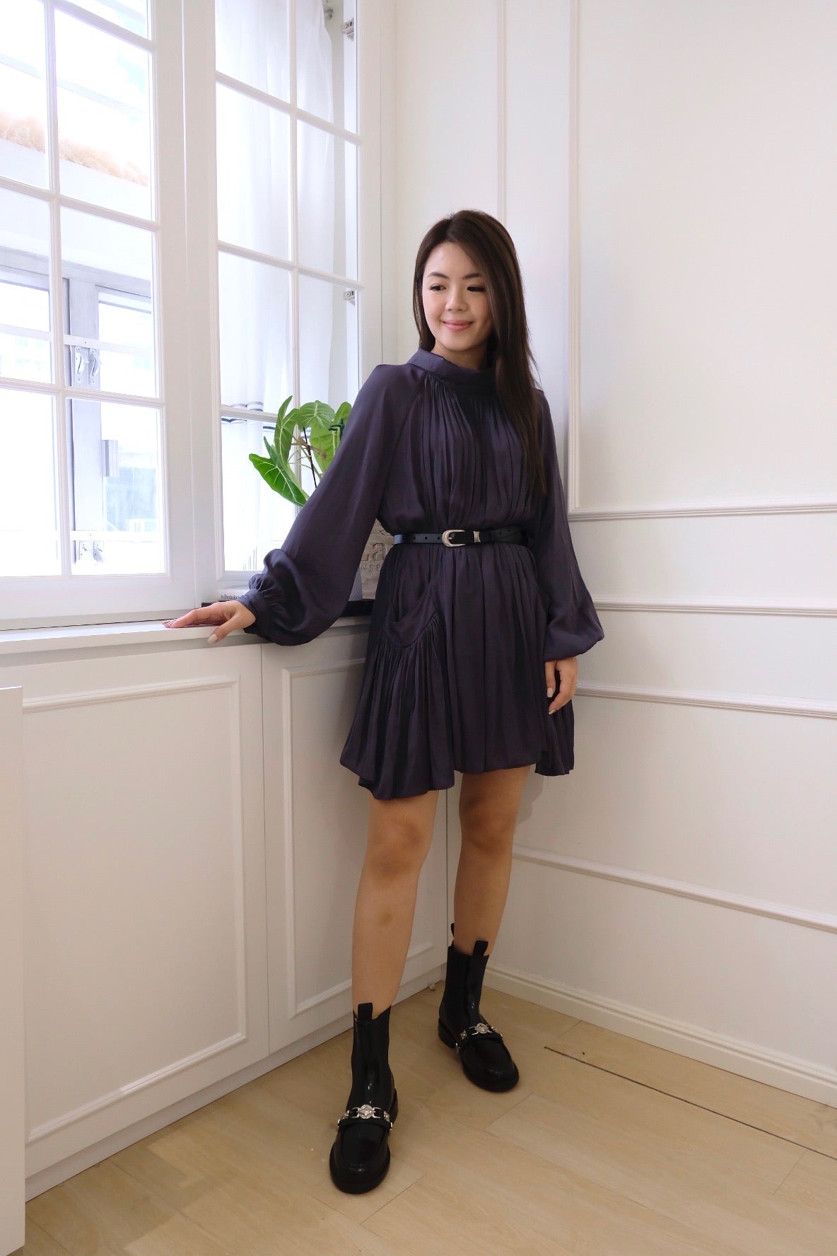 GracefulPleat Turtleneck Midi Dress [OPS0111]