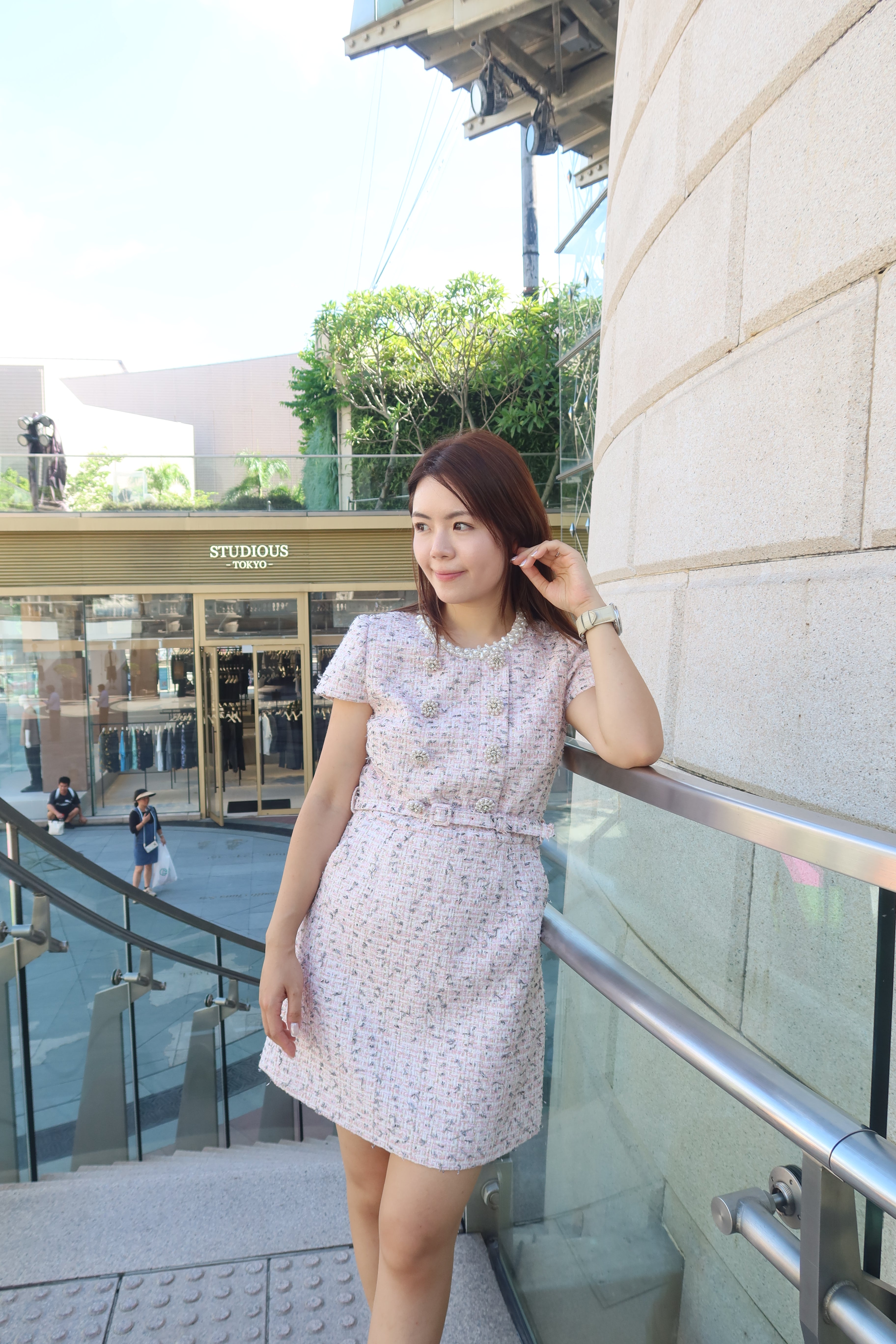 【LE ZANS BRAND COLLECTION】 Rosy Pearl Tweed Delight Dress [OPS0166]