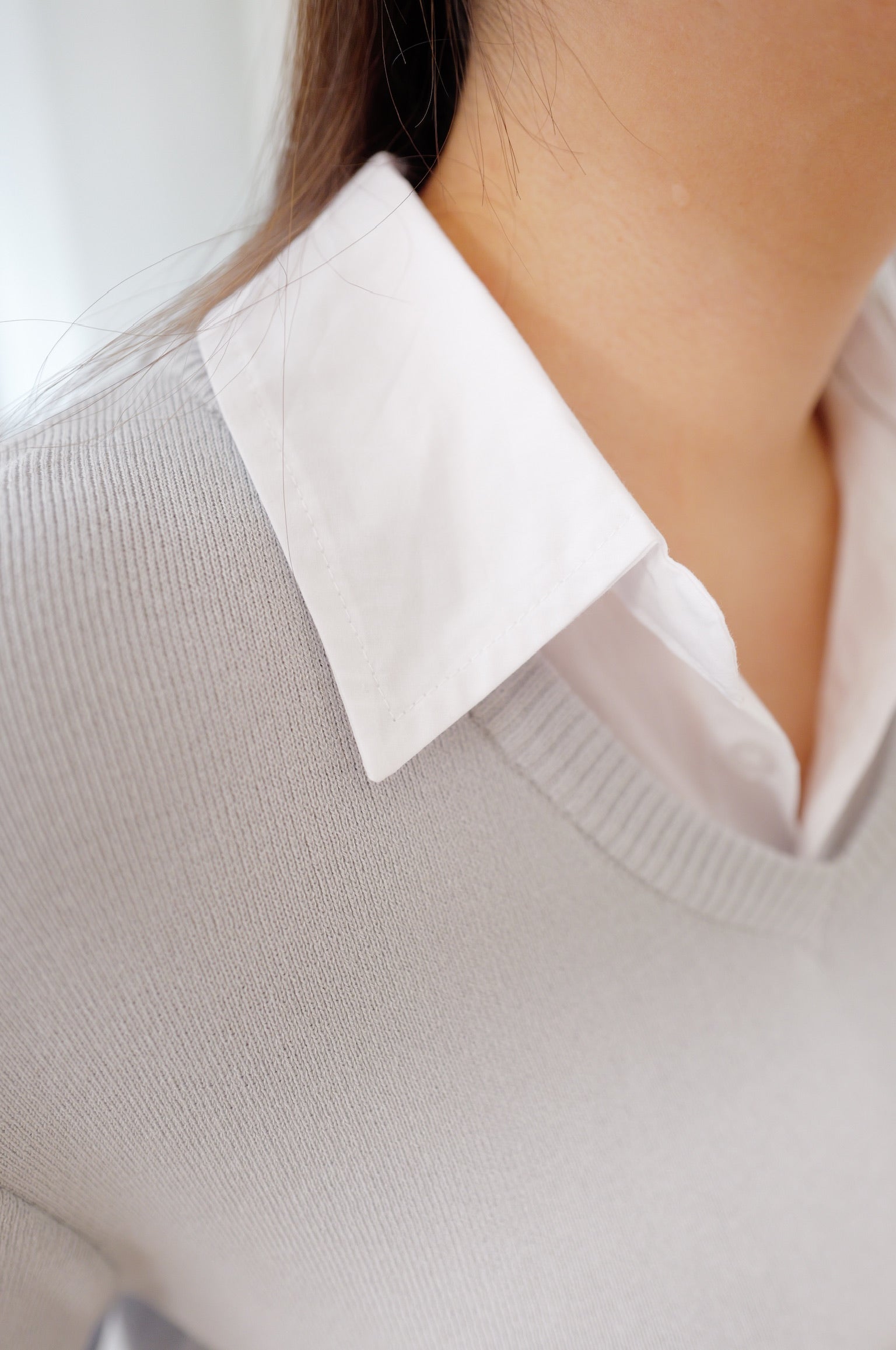 Smart Casual Layered Shirt-Collar Knit Blouse [T0291]