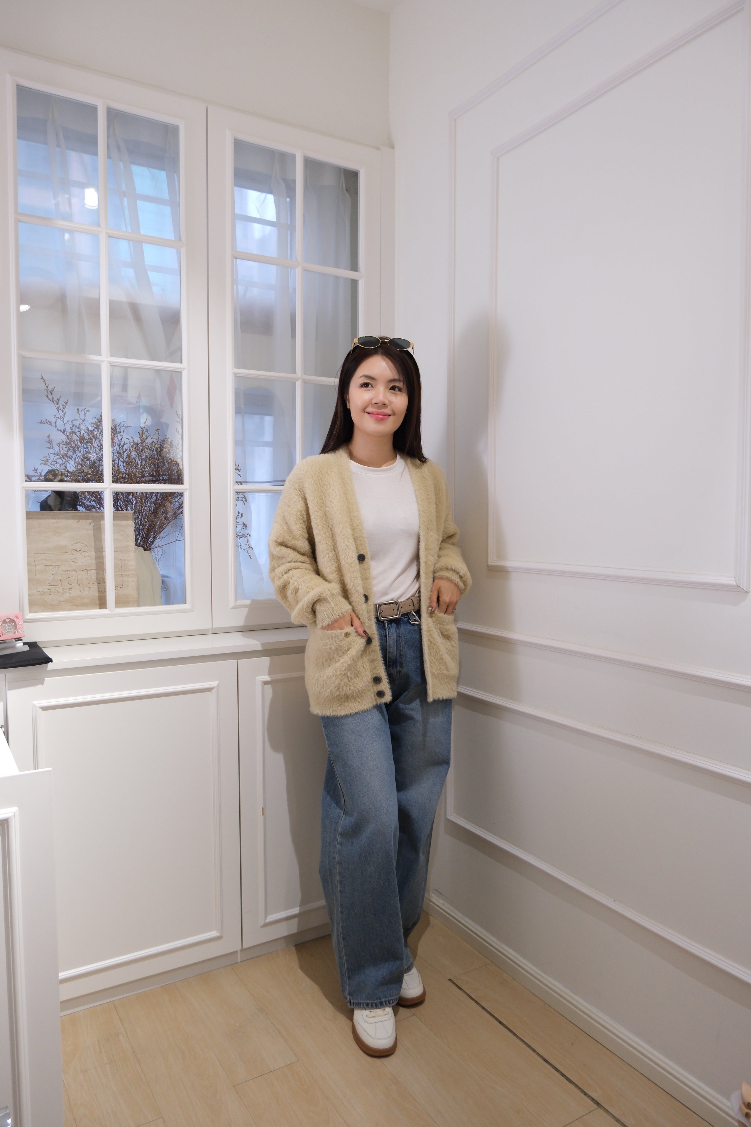 【LE ZANS BRAND COLLECTION】Fluffy Black Fuzzy Button Long Cardigan [J0130]