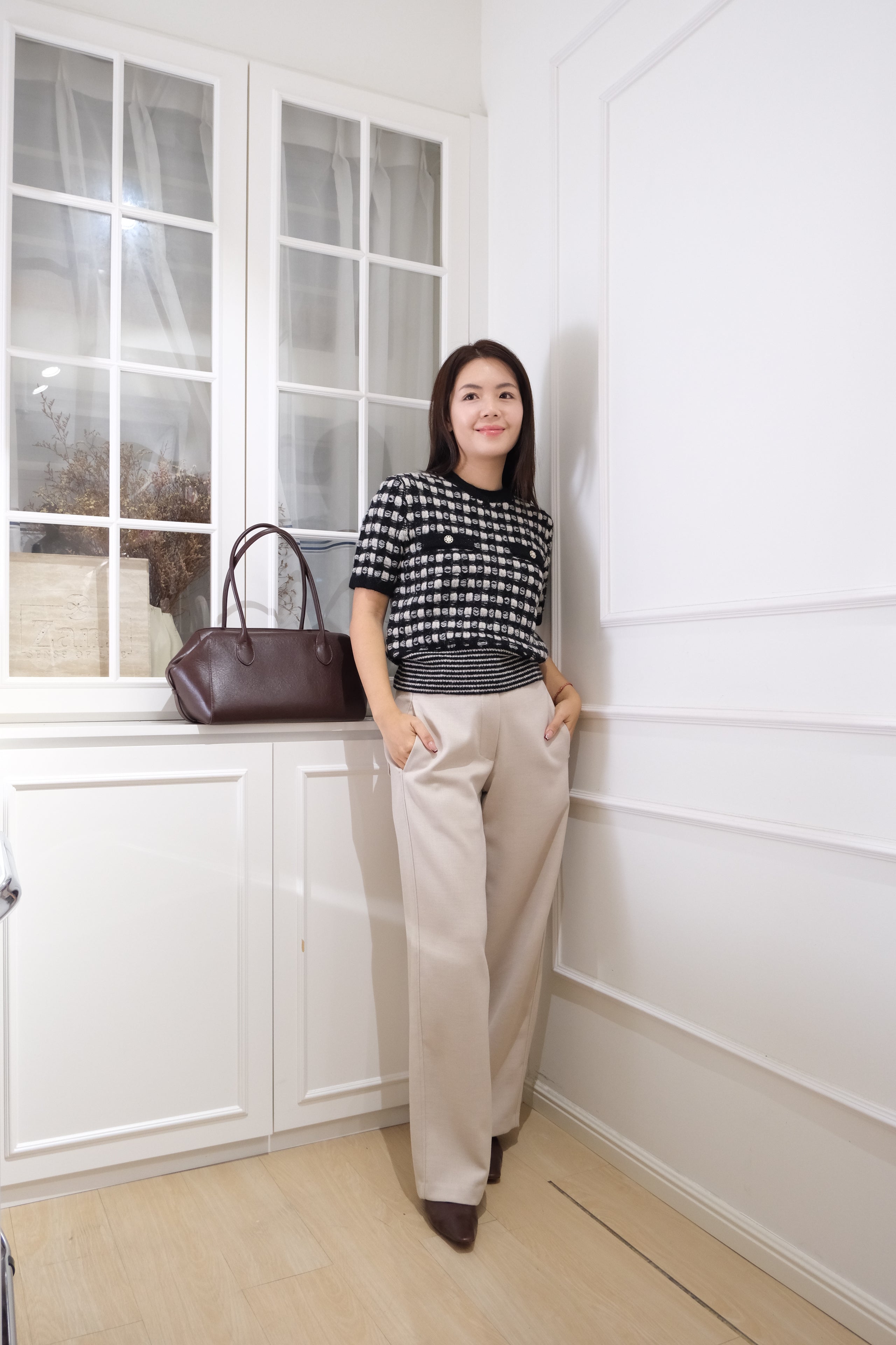 Vintage Plaid Knit Top (alpaca30%+wool49%) [T0134]