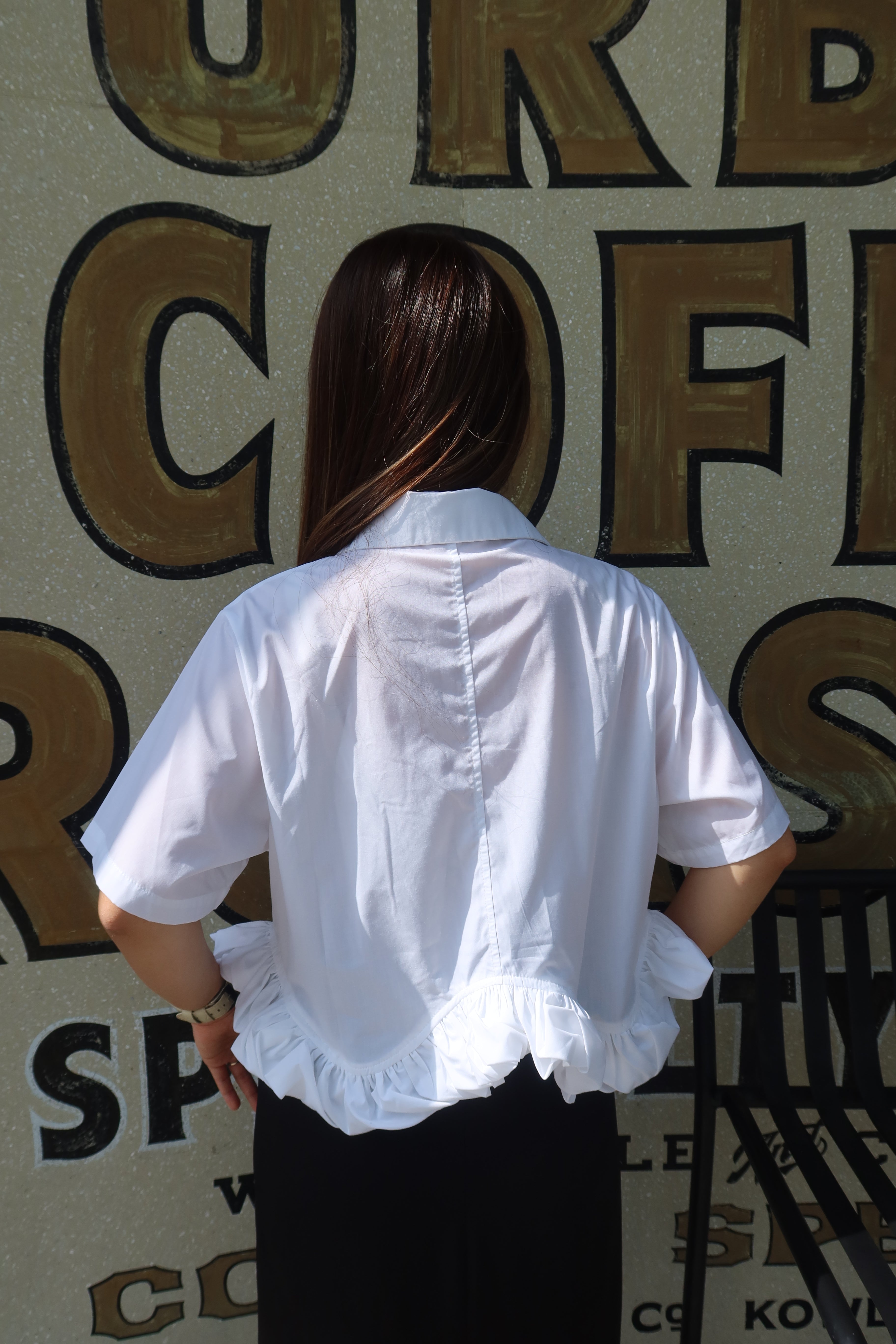 White Ruffle Trim Blouse [T0202]