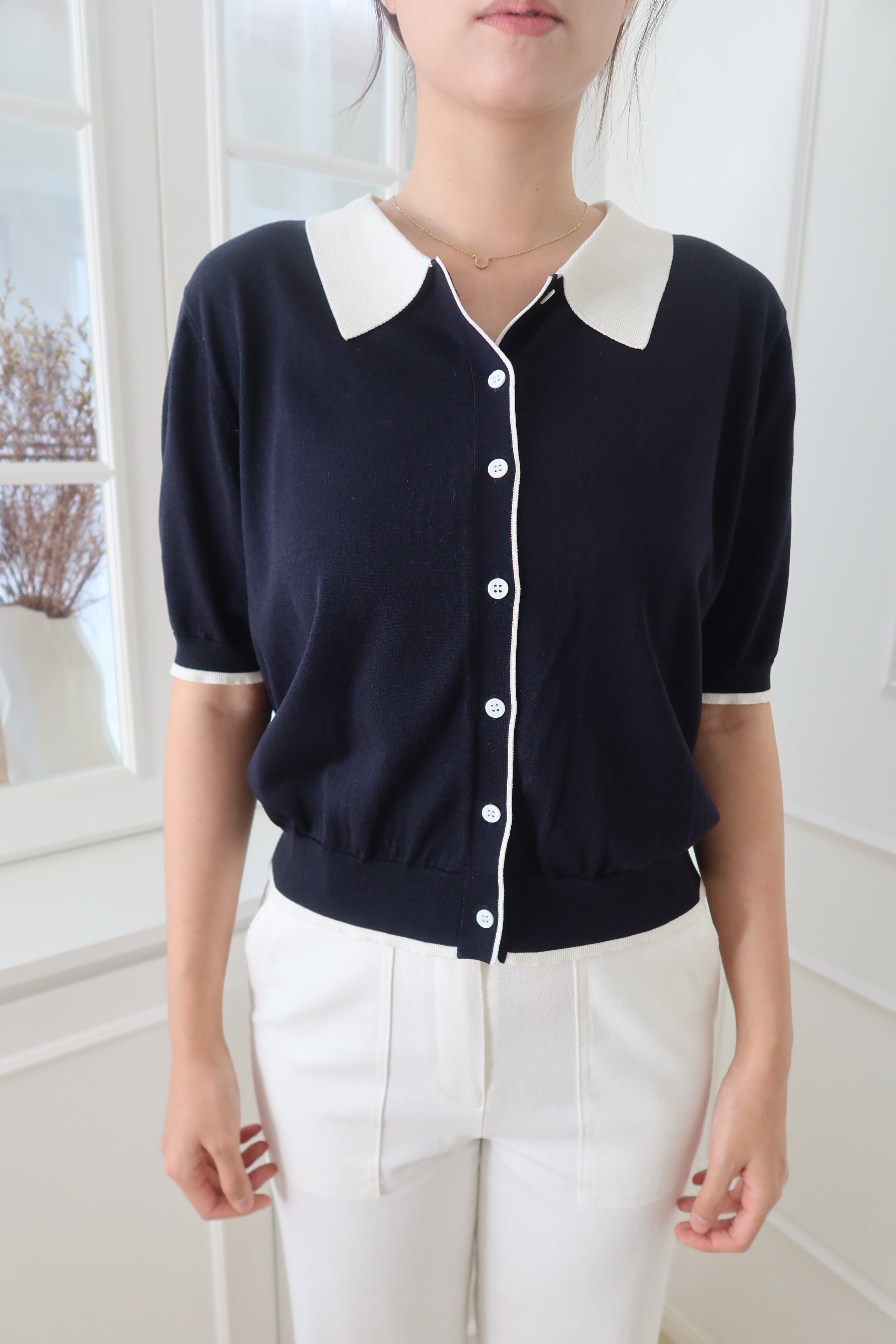 【LE ZANS BRAND COLLECTION】Retro Colorblock Collar Top [T0195]