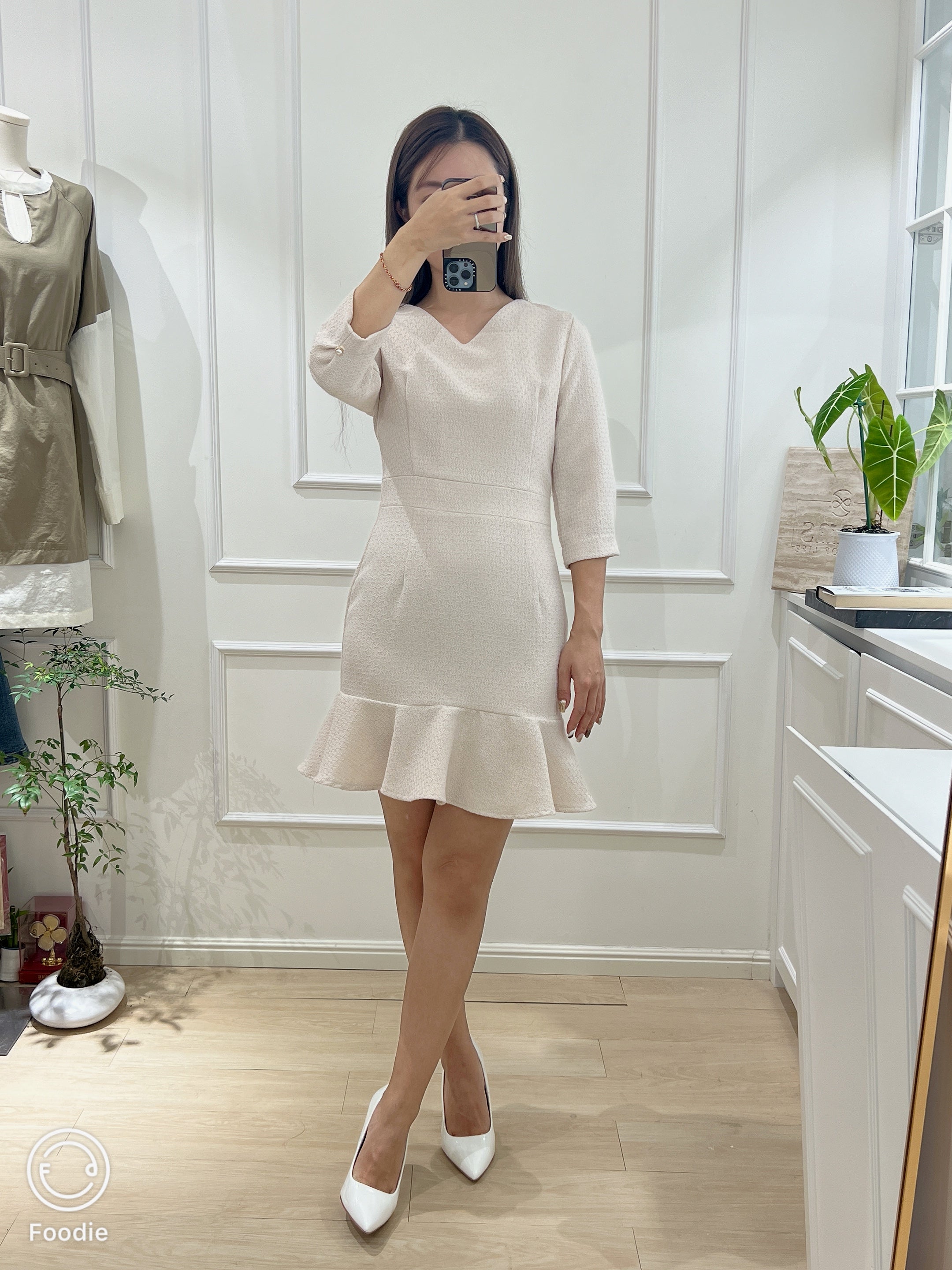 V-Neck Solid Swing Dress [OPS0100]