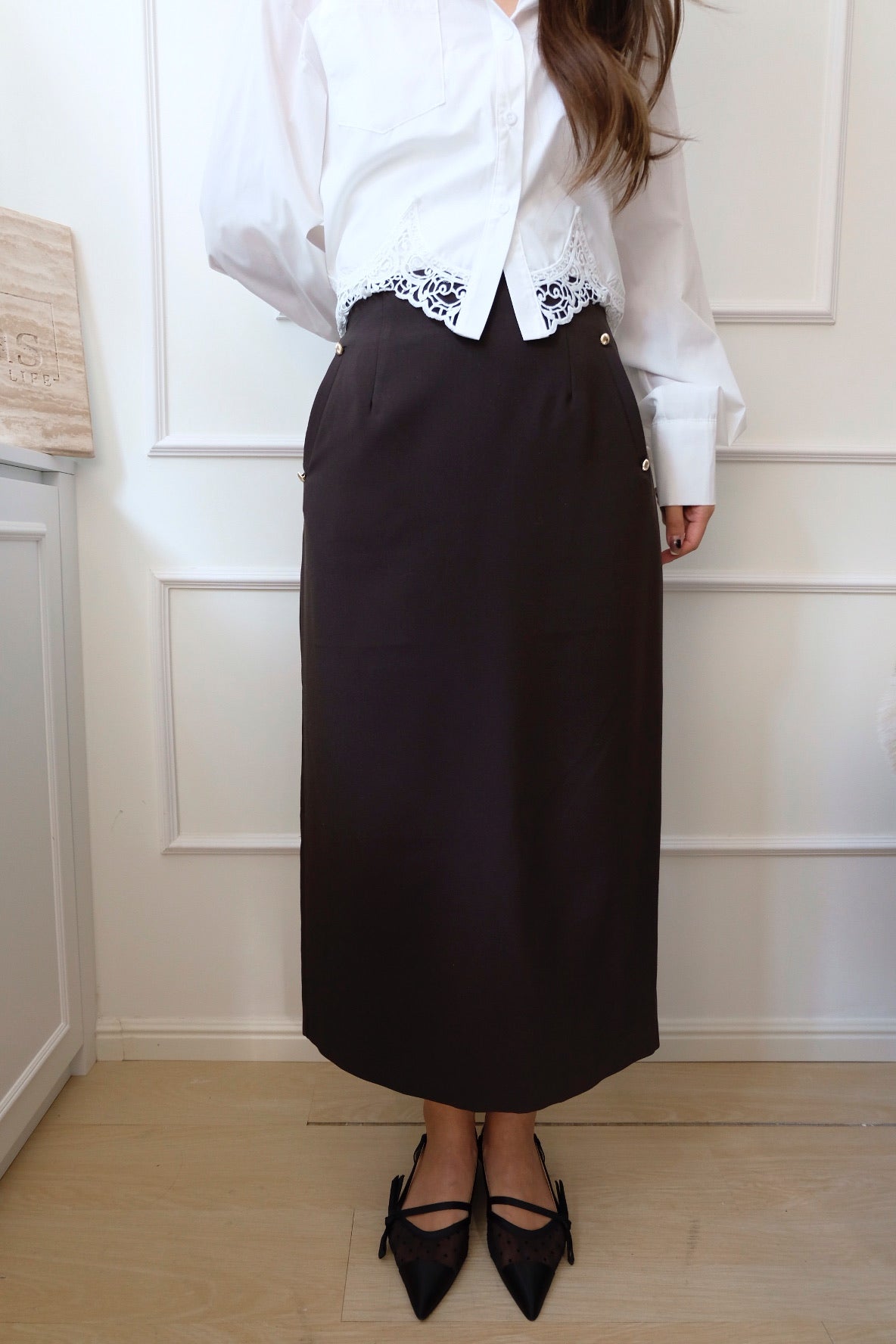 Slim Waist Button Pocket Maxi Skirt [SK0040]