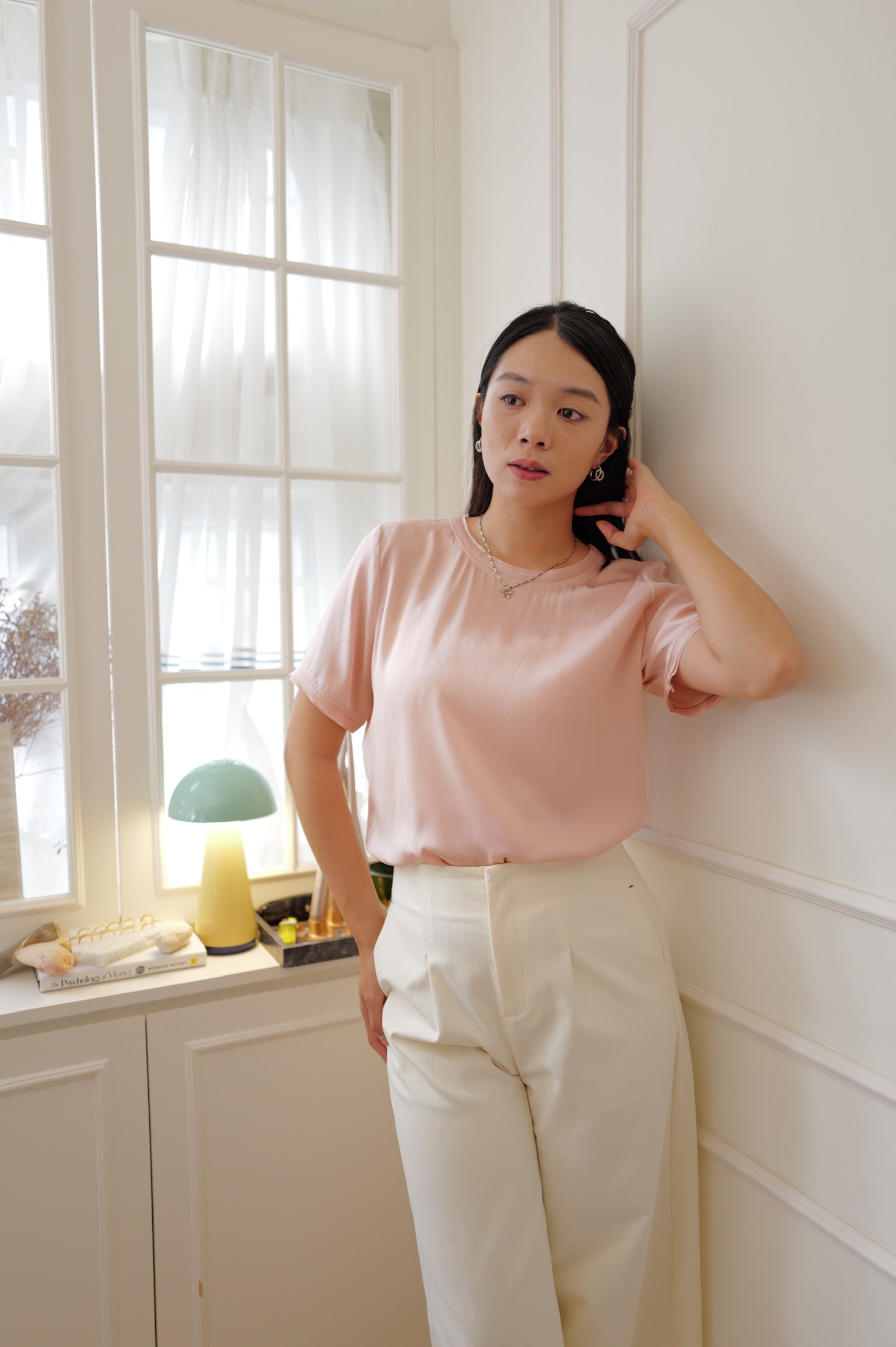 【LE ZANS PRIVÉ】 Pure Silk Gathered Short-Sleeve Top (100%Silk)[T0306]