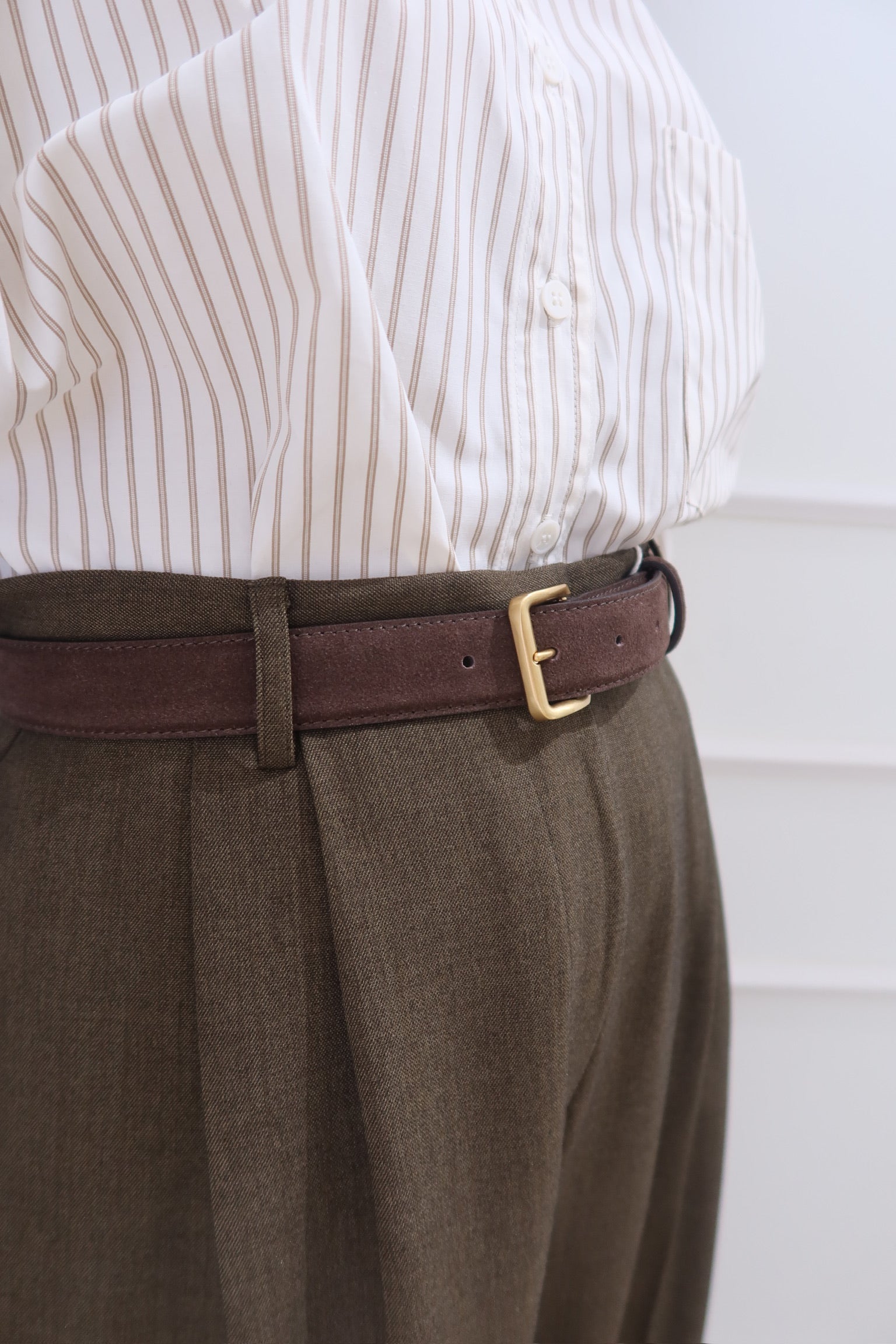 30mm French Brown Leather Belt with Gold Buckle [KA049]