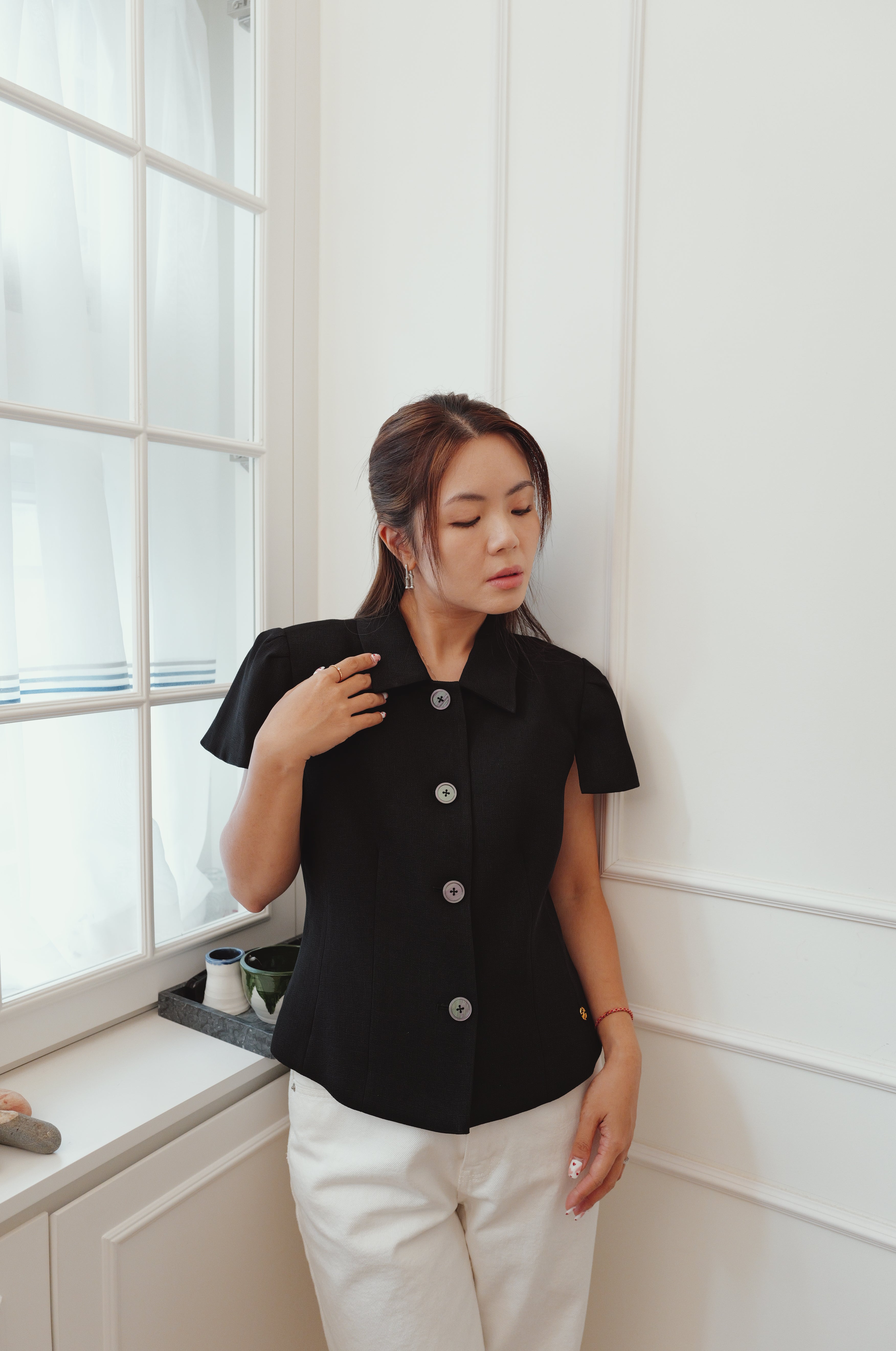 【LE ZANS BRAND COLLECTION】French Elegant Puff-Sleeve Short Tailored Blazer [T0299]