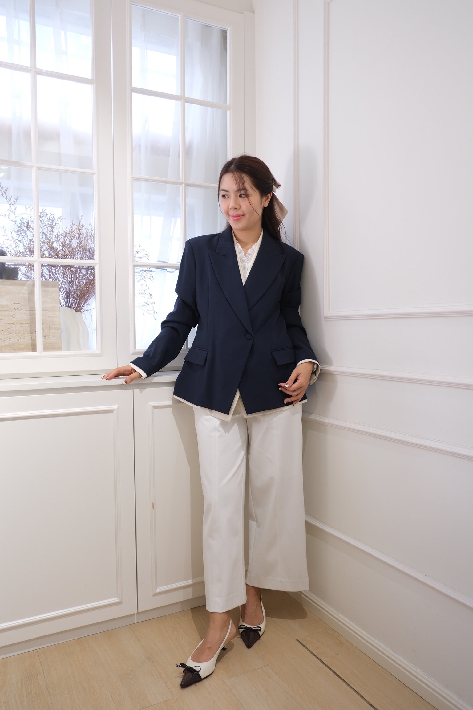 【LE ZANS BRAND COLLECTION】Navy Blue Contrast Blazer [J0118]