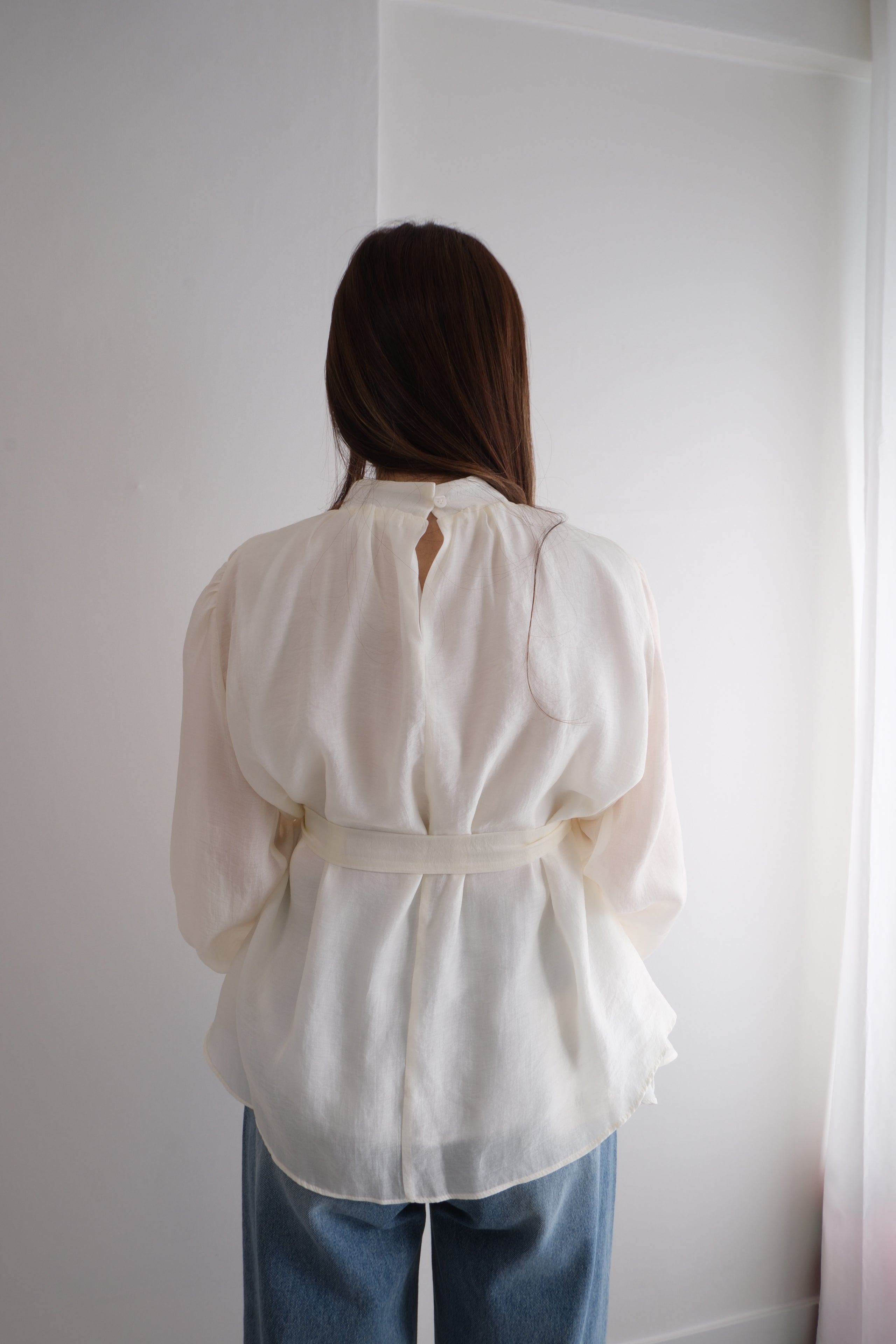 Silken Sheer Waist Tie Blouse [T0241]