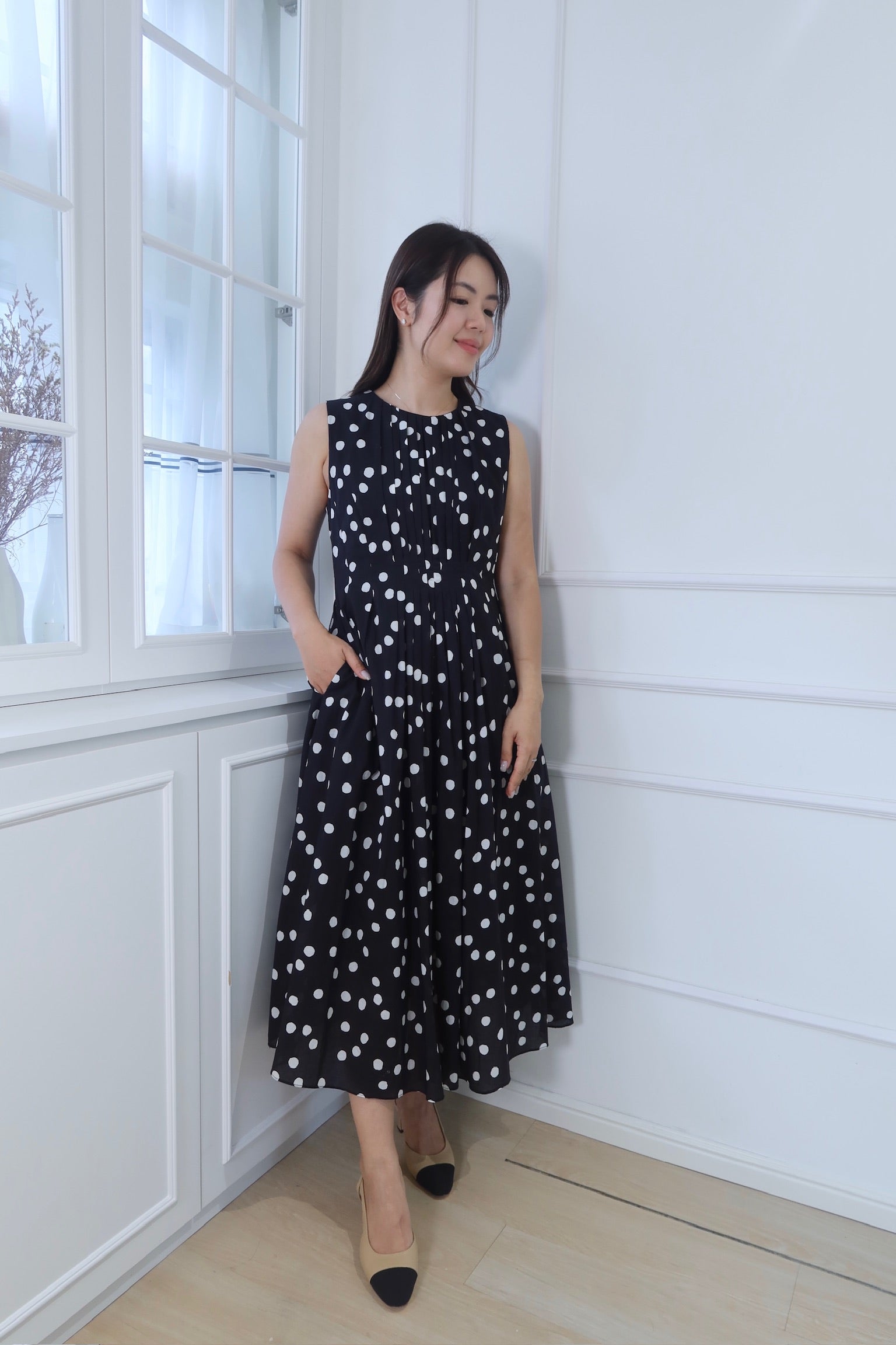 【LE ZANS BRAND COLLECTION】Polka Chic Sleeveless Maxi [OPS0151]