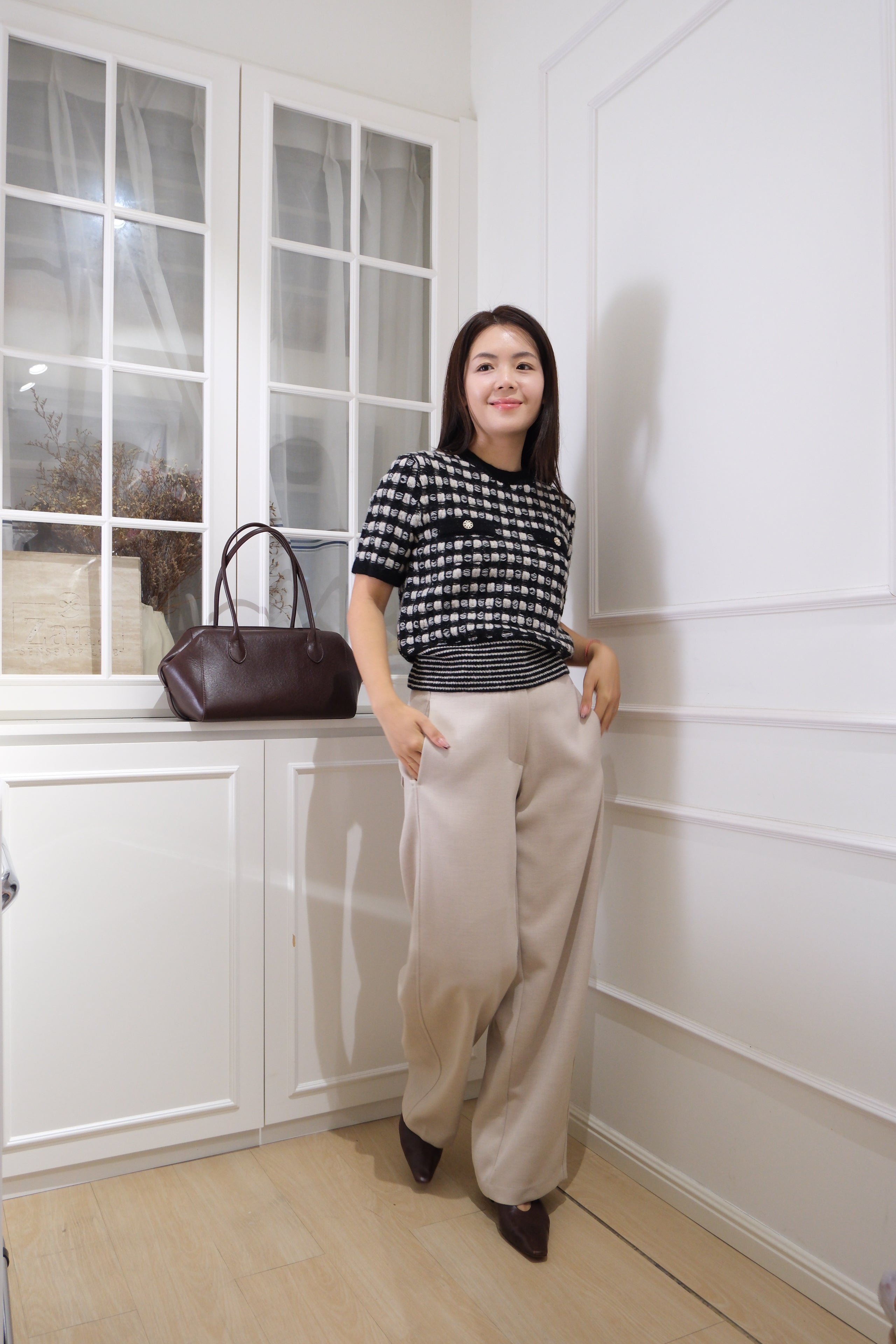 Vintage Plaid Knit Top (alpaca30%+wool49%) [T0134]