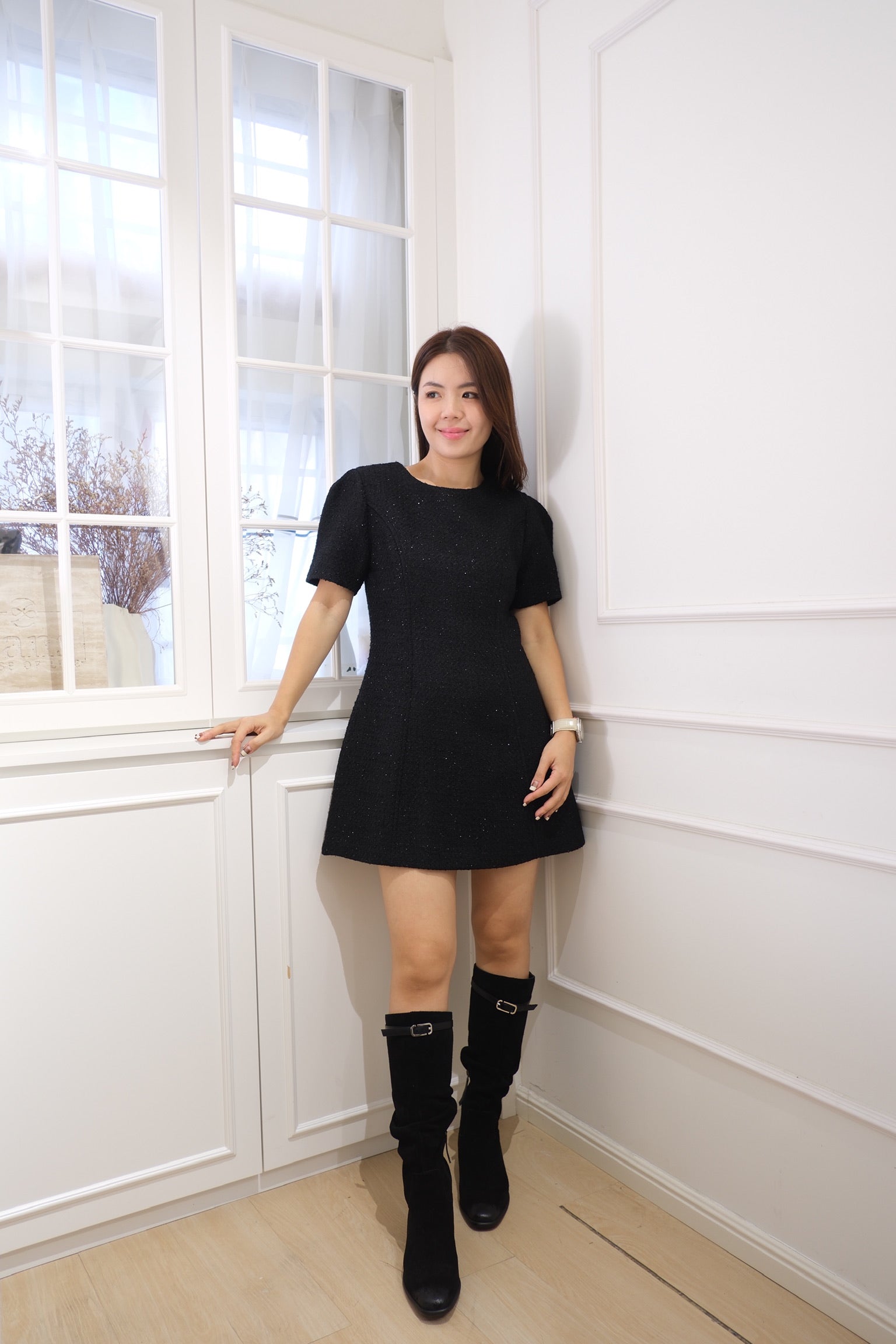 Elegant Bouclé Tweed Shift Dress [OPS0174]