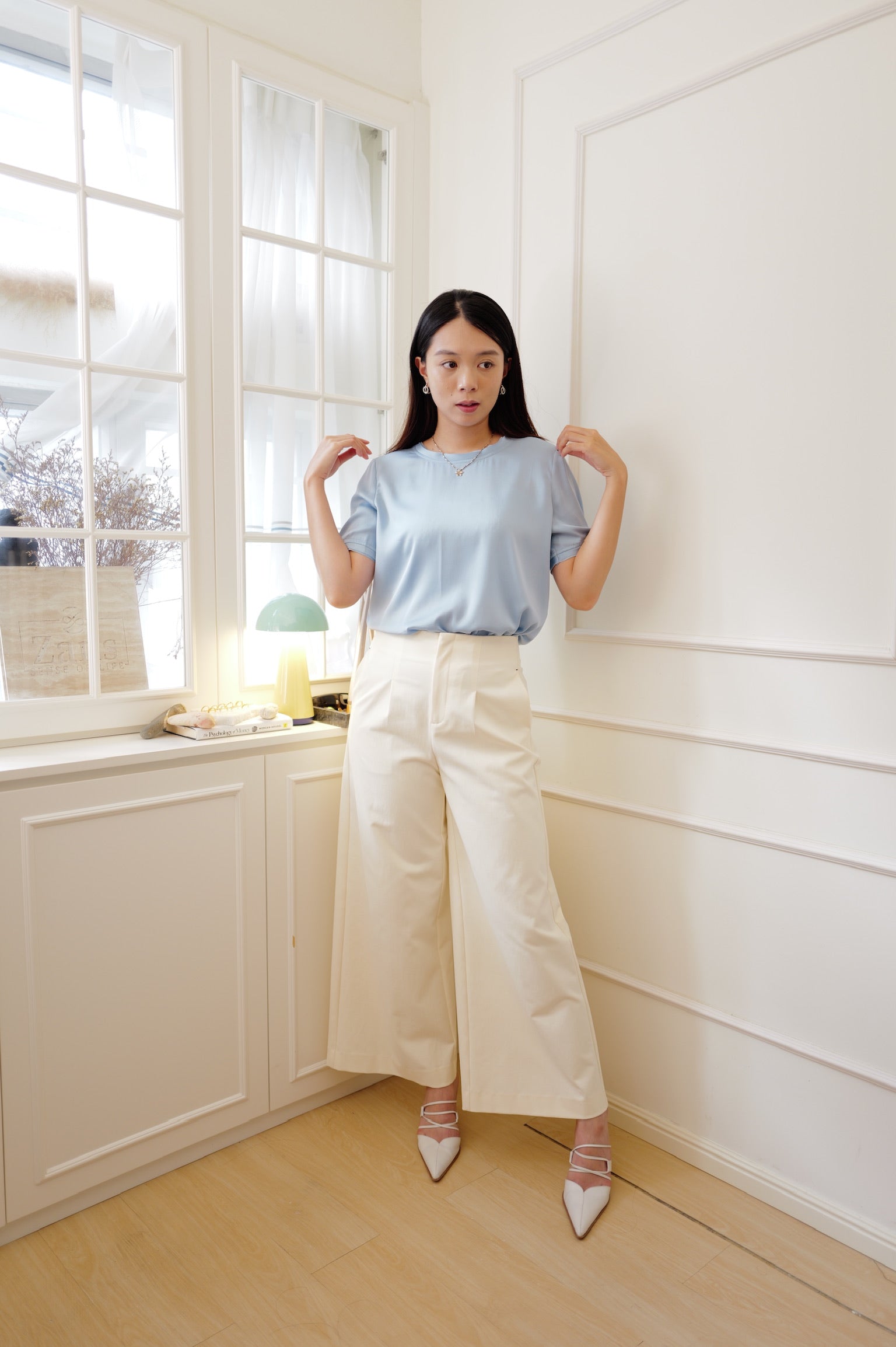 【LE ZANS PRIVÉ】 Pure Silk Gathered Short-Sleeve Top (100%Silk)[T0306]