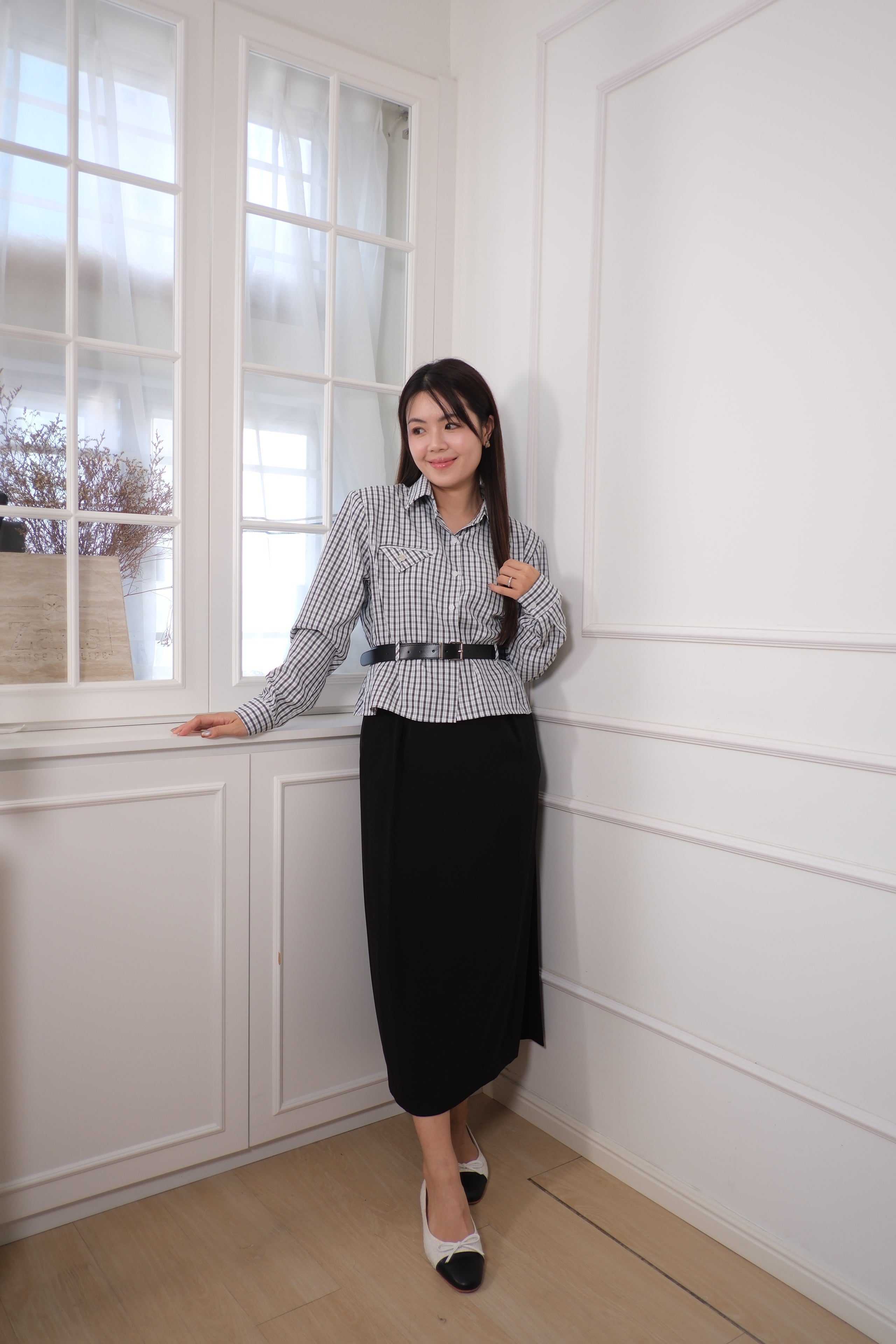 Pinstripe Belted Shirt [T0260]